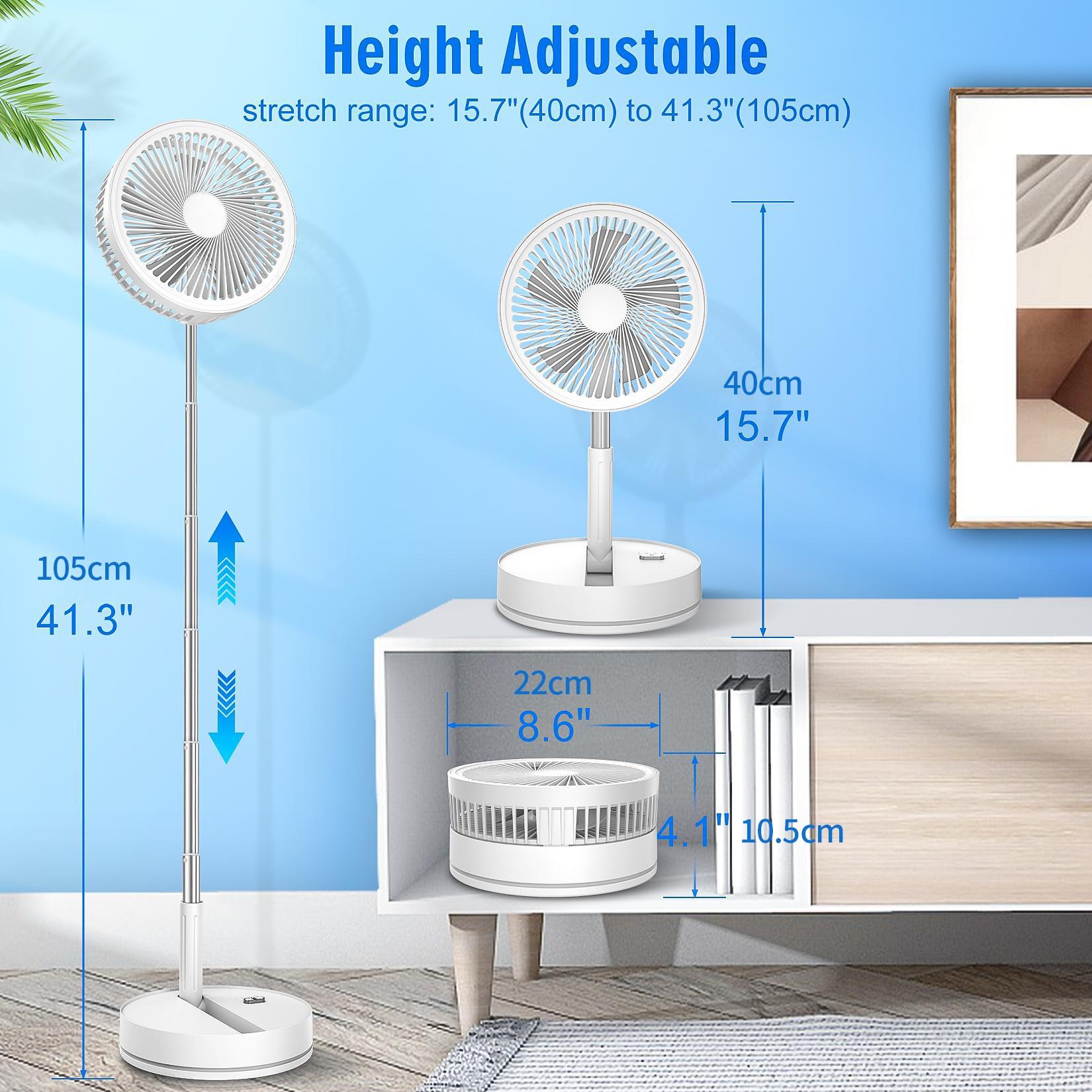 Standing Fan with Remote Control, Adjustable Head Rotation & Timer, Foldable Design, 3 Wind Speeds, Night Mode, Suitable for Living Room & Bedroom, Rechargeable Multifunction Fan