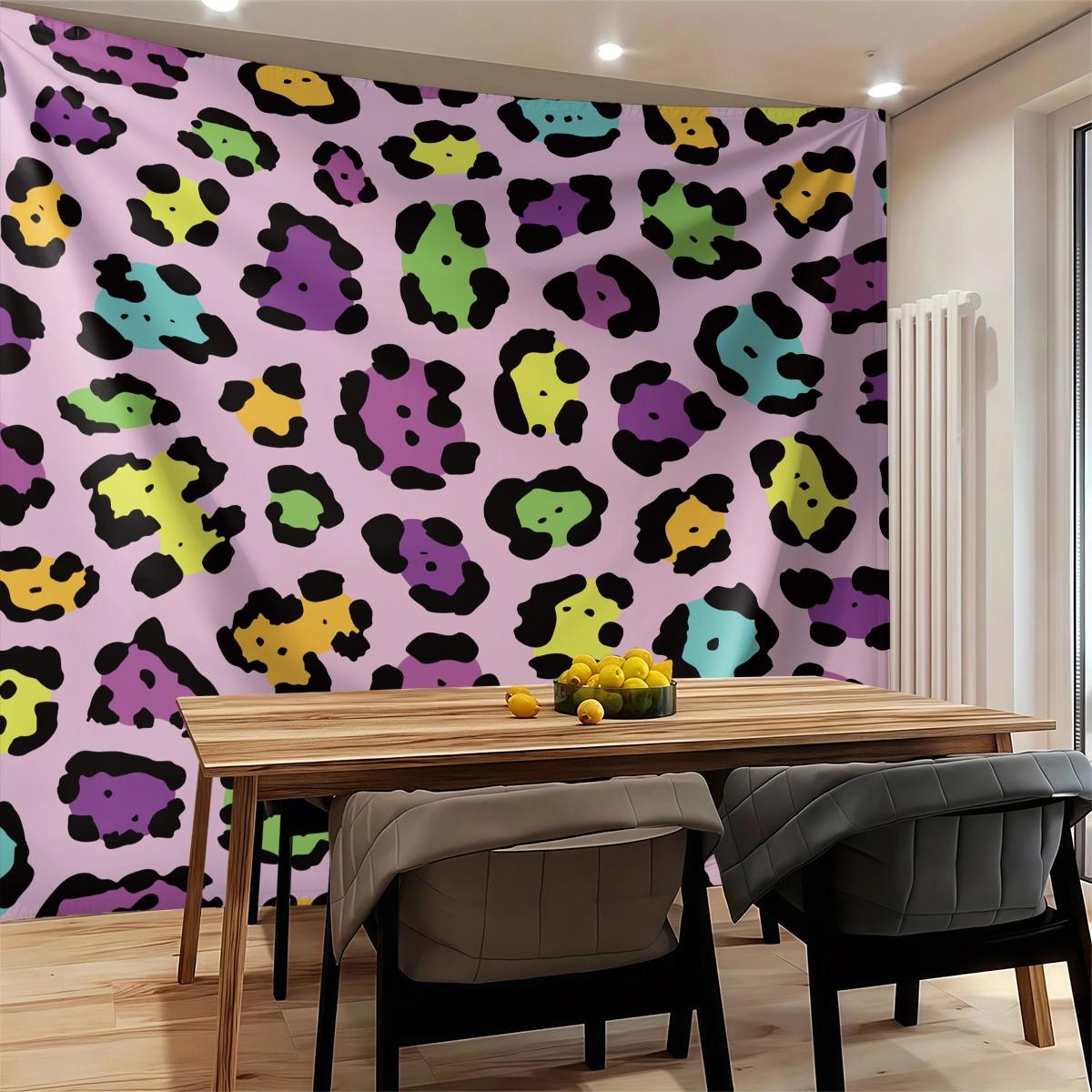 Leopard Print Tapestry, Wild Aesthetic Animal Print Wall Hanging, Vibrant Colorful Cheetah Tapestry for Bedroom Living Room Dorm, Home Wall Decor