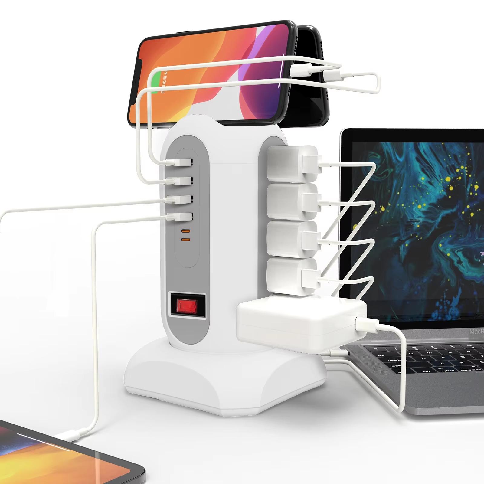 Us Plug Multi-Functional Socket Power Socket Extender, 15ac 4usb-A 2usb-C, Overload Protection, Foldable Flat Plug, Dual Phone Stand Top, Wall Outlet Extender