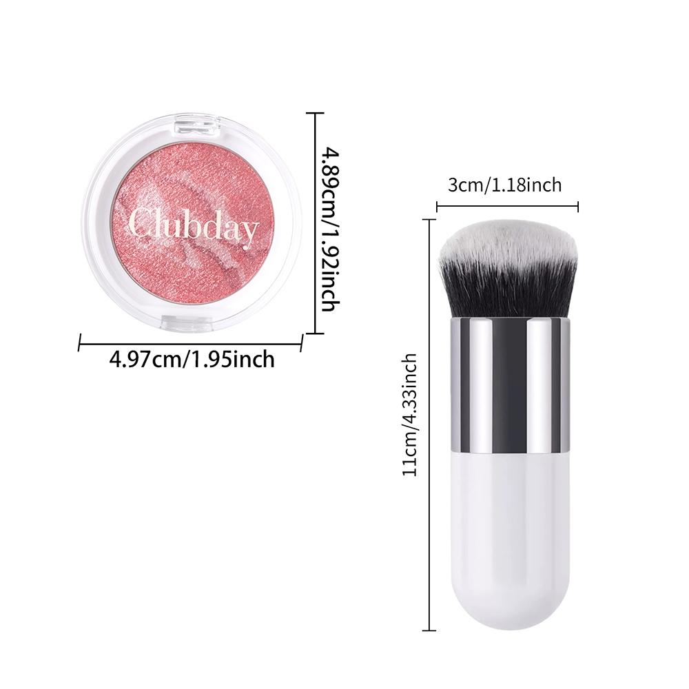 Marble Blush Powder with Brush, Shiny Silky Smooth, Natural Luster, Long Lasting Waterproof, Ideal for Daily & Party Makeup