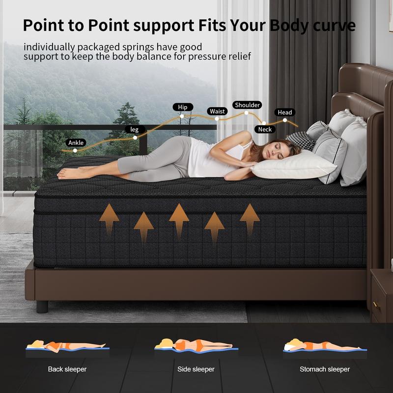 【EVLWZL】8/10/12/14 Inch Twin, Full, Queen, King Mattress Memory Foam And Spring, Hybrid MattressMedium Firmness, Lumbar Support, For Home Rooms Hotels, Boxed Halloween ChristmasGift Furniture Ergonomic queen size mattress Interior Modern