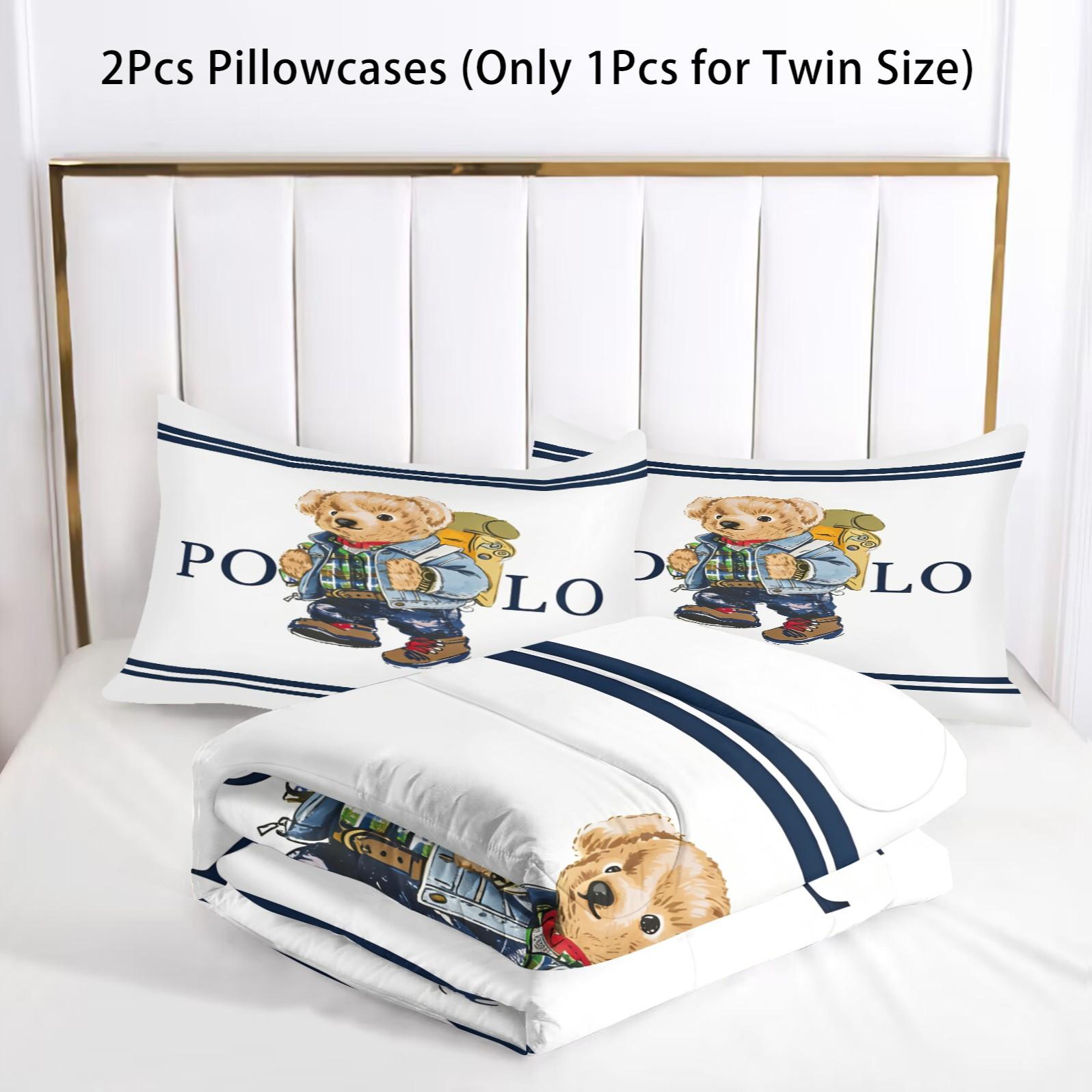 Ling grid patterned teddy bear printed bedding set, including 1 blanket and 1 or 2 pillowcases without pillowcases, soft children's or adult bedroom decoration gift Soft Bedding Sets