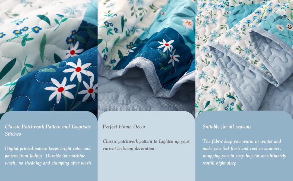 Whale Flotilla Reversible Patchwork Quilts, Lightweight Boho Printed Bedspreads Coverlets Quilt Bedding Set with 2 Pillow Shams for King/Queen size, 1 Pillow Sham for Twin size, Soft for All Seasons
