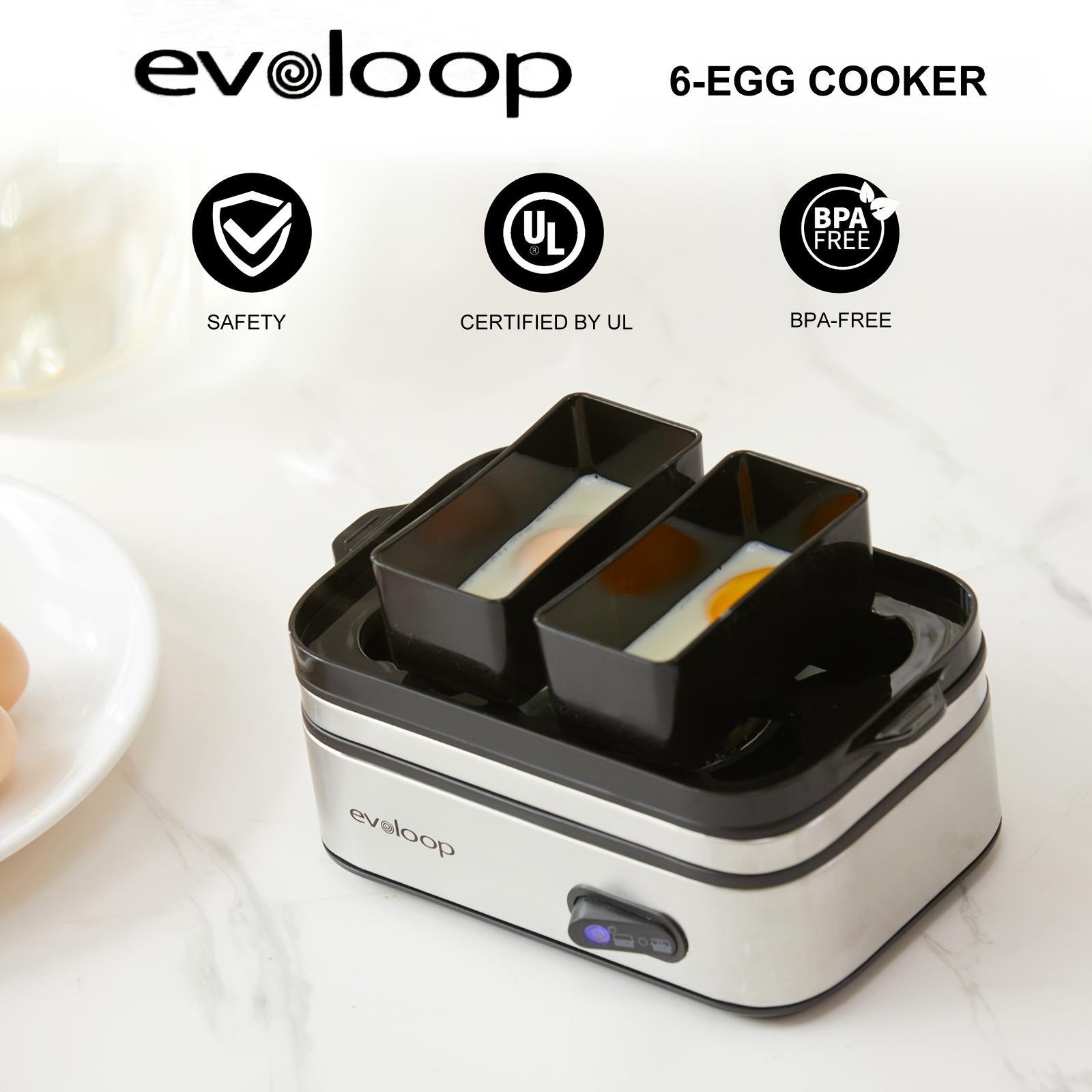 EVOLOOP Rapid Egg Steamer - 6-Egg Capacity, BPA-Free Stainless Steel with Clear Tritan Lid, 400W Electric Egg Cooker for Hard Bo iled, Poached, Scrambled, or Omelette, Includes Measurement Cup & 2 Poaching Trays, Auto Shut Off