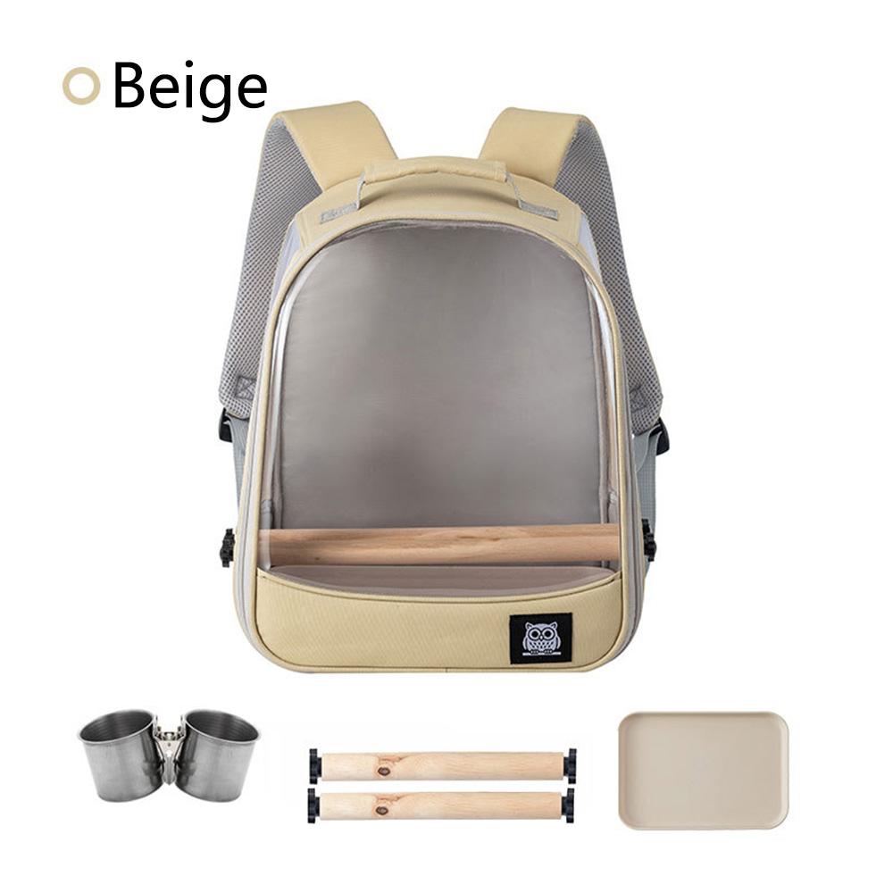 Parrot Bird Backpack, Portable Bird Travel Bag, Transparent Window, Breathable Mesh, 2 Perch Sticks, Dual Food Cups, Detachable Tray, Adjustable Straps, Enclosure