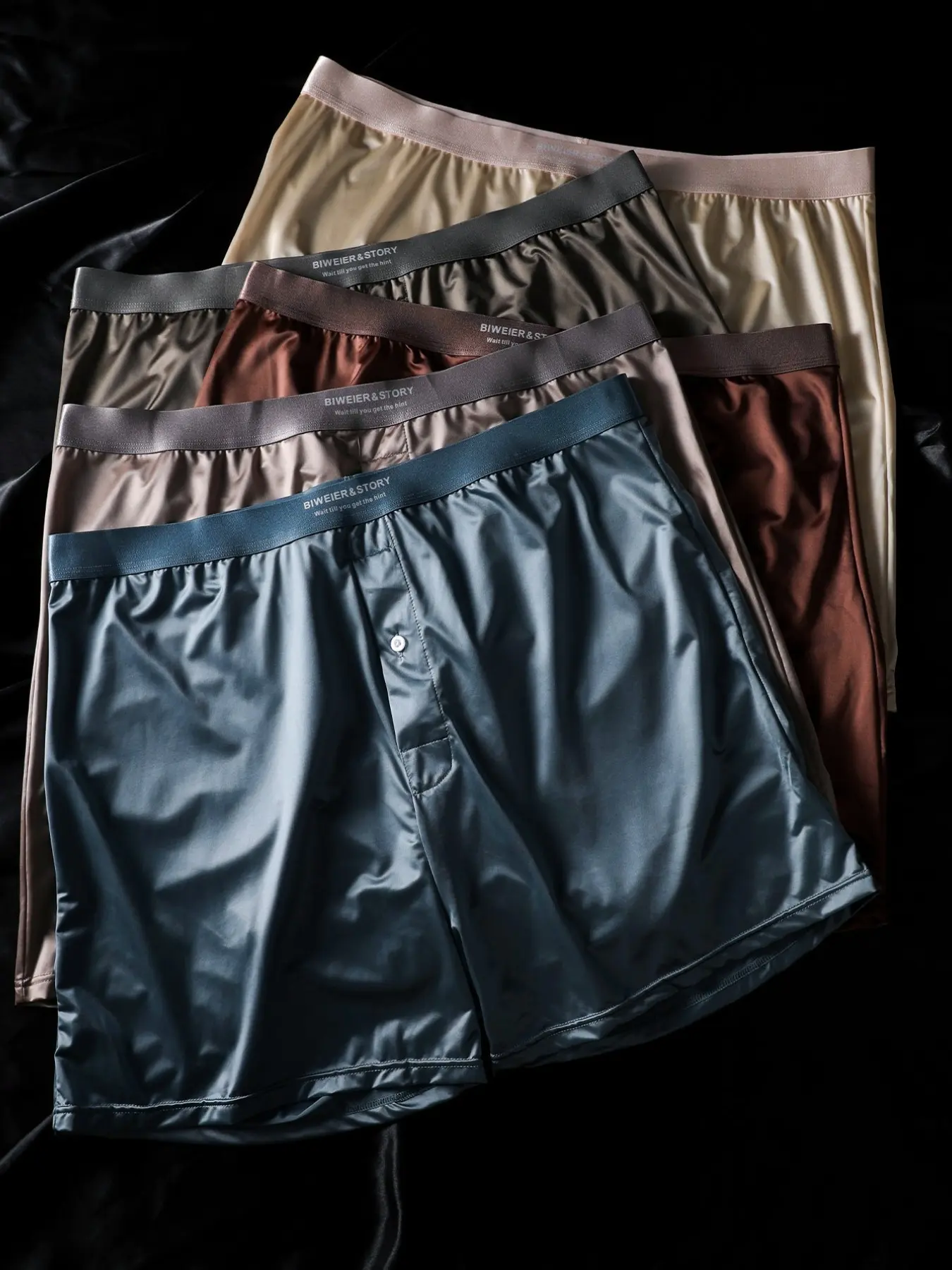 5 Pcs Biweier Plus Size Satin Men's Shorts, Luxury Style, Fashion Morandi Colors, Soft Comfortable, Ideal for Gifts and Home Vacation