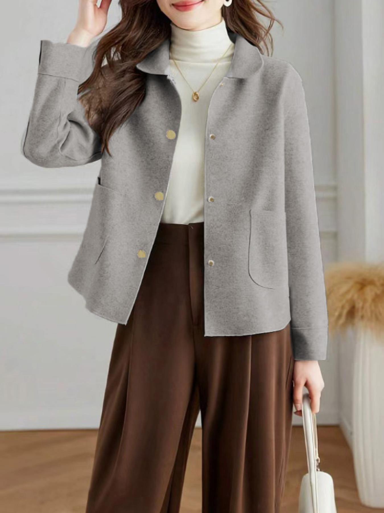 Women's Fashionable Simple Coat, Stand Collar Single Button High-Quality Short Woolen Overcoat, Casual Loose Fit Winter Jacket