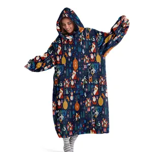 hoodie blanket，Wearable Blanket，Hooded Blanket Wearable Christmas Element Full Print Hoodie Blanket, Soft Comfort Large Size, Sofa Cover, Home Leisure, Air Conditioning，Christmas Gift,Valentine's Day gift