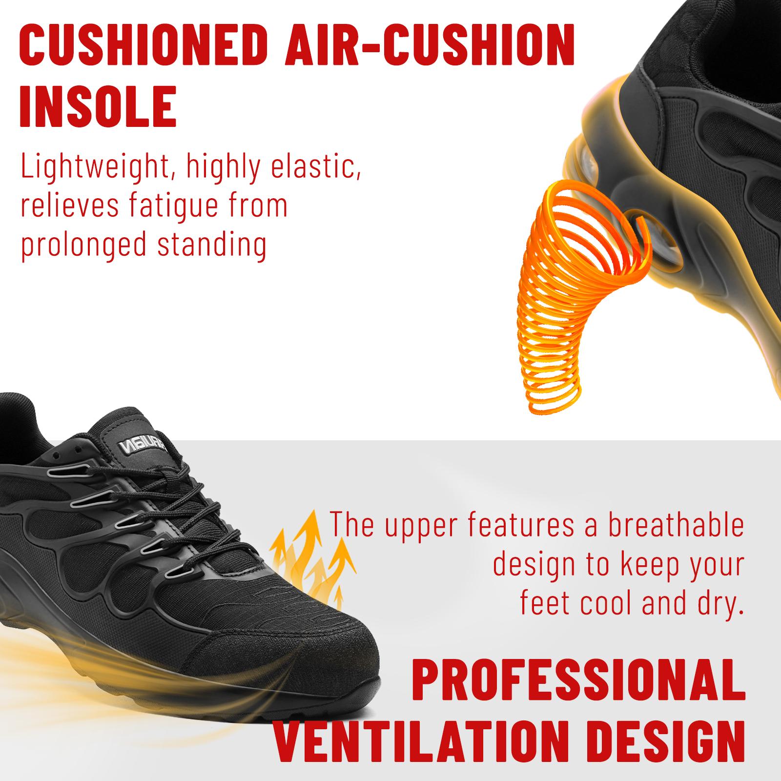 Furuian Men's Breathable Steel Toe Safety Shoes Lightweight Kevlar Midsole Anti-Slip Work Sneakers with Cushioned Air-Cushion Insole for Men Women - Footwear Furuian Men's Breathable Steel Toe Safety Shoes Lightweight Kevlar Midsole Anti-Slip Work Sneakers with Cushioned Air-Cushion Insole for Men Women - Footwear