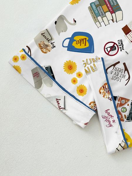 Women's Stars Hollow GG book Pajama Set, Long Sleeve Top & Elastic Waist Pants, Casual Fall Winter Sleepwear, Book and Coffee Cup, Loungewear