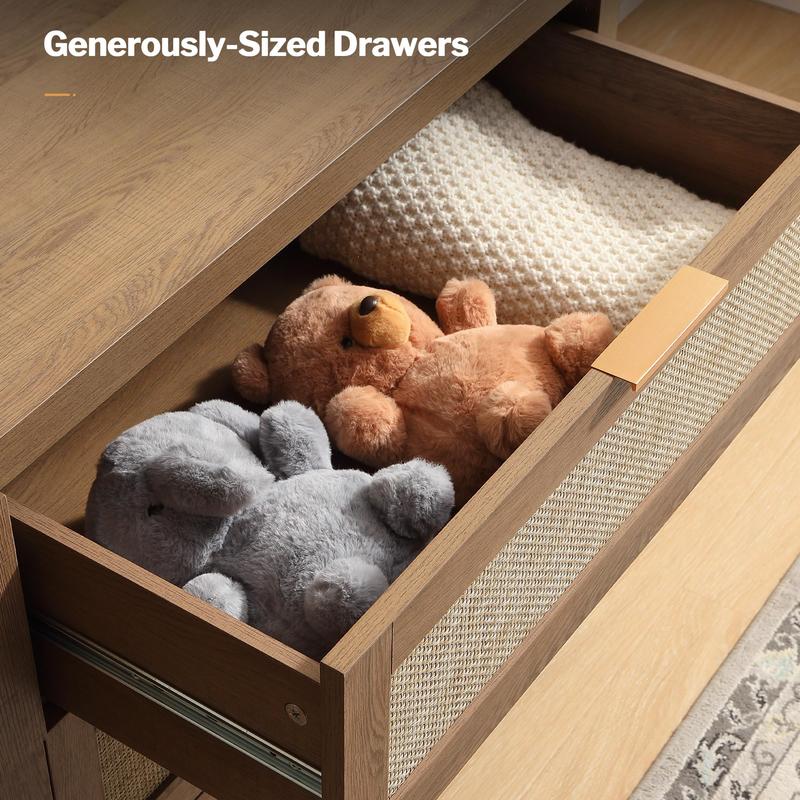 SICOTAS Larger Rattan Night Stand - 15.4"D x 24.8"W x 26.5"H Nightstands with Type-C Charging Station, 3 Rattan Mesh Drawers, Usb port Boho Bedside Table End Table with Storage for Bedroom Sofa Couch Office, Robust and Stylish, Durable