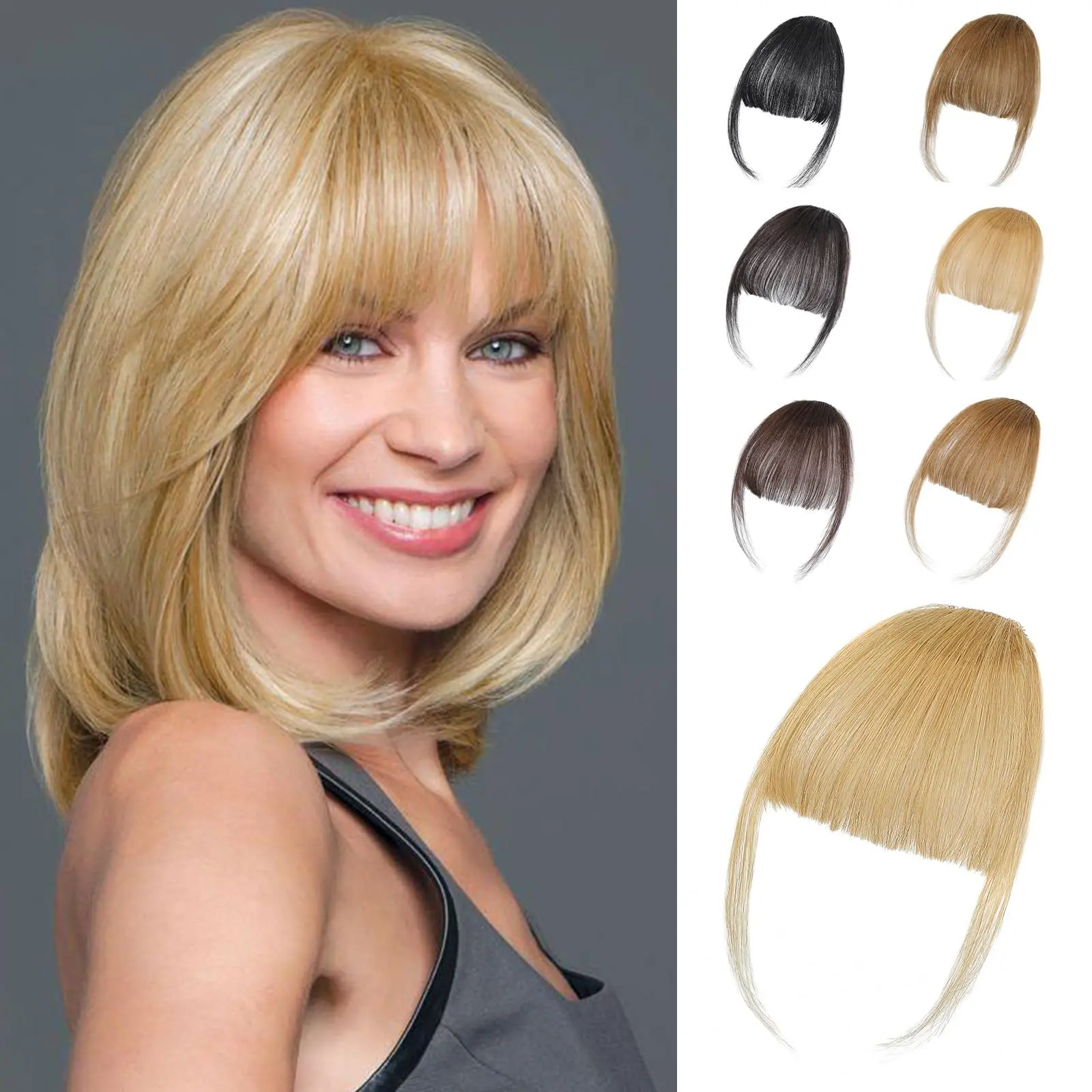 Women’s Invisible Air Bangs Hairpiece with Earflaps - Straight-Across Bangs Option, Natural Hairline Coverage Synthetic Hair Extension Piece
