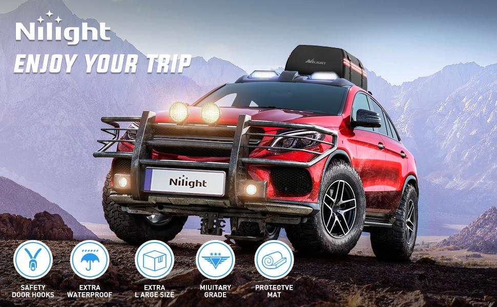 Nilight Car Roof Bag 21 Cubic Feet Waterproof Rooftop Cargo Carrier,Suitable for All Vehicle with/Without Rack - Waterproof Zip,Reflective Strip,Anti-Tear 840D PVC, with Anti-Slip Mat Truck Automotive Red Black dealsforyoudays