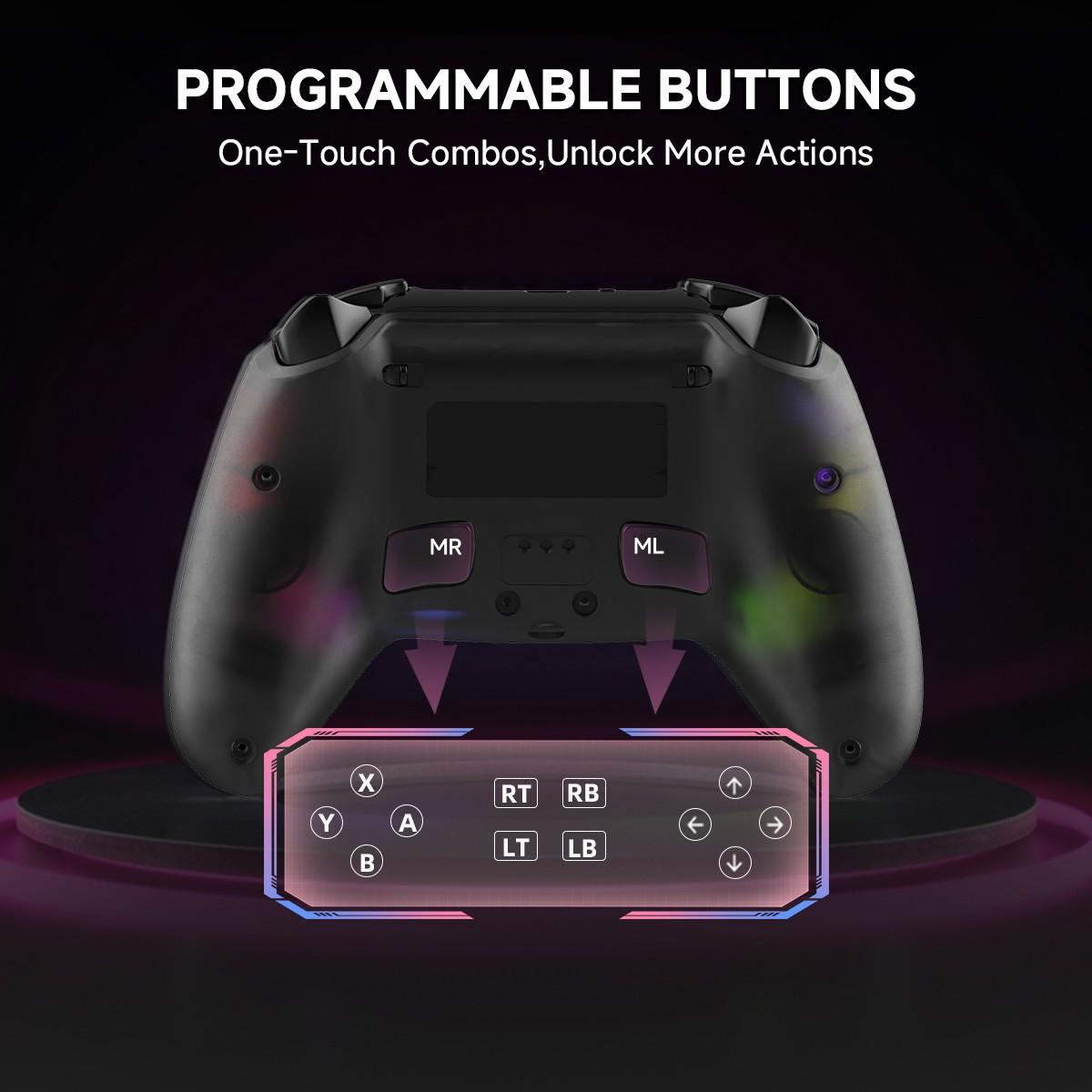 Wireless Gaming Controller Pro for PS5 with LED RGB Light– Compatible with Playstation 5,Dual Vibration, Motion Sensing, Programmable Buttons & 1000mAh Fast-Charging Battery