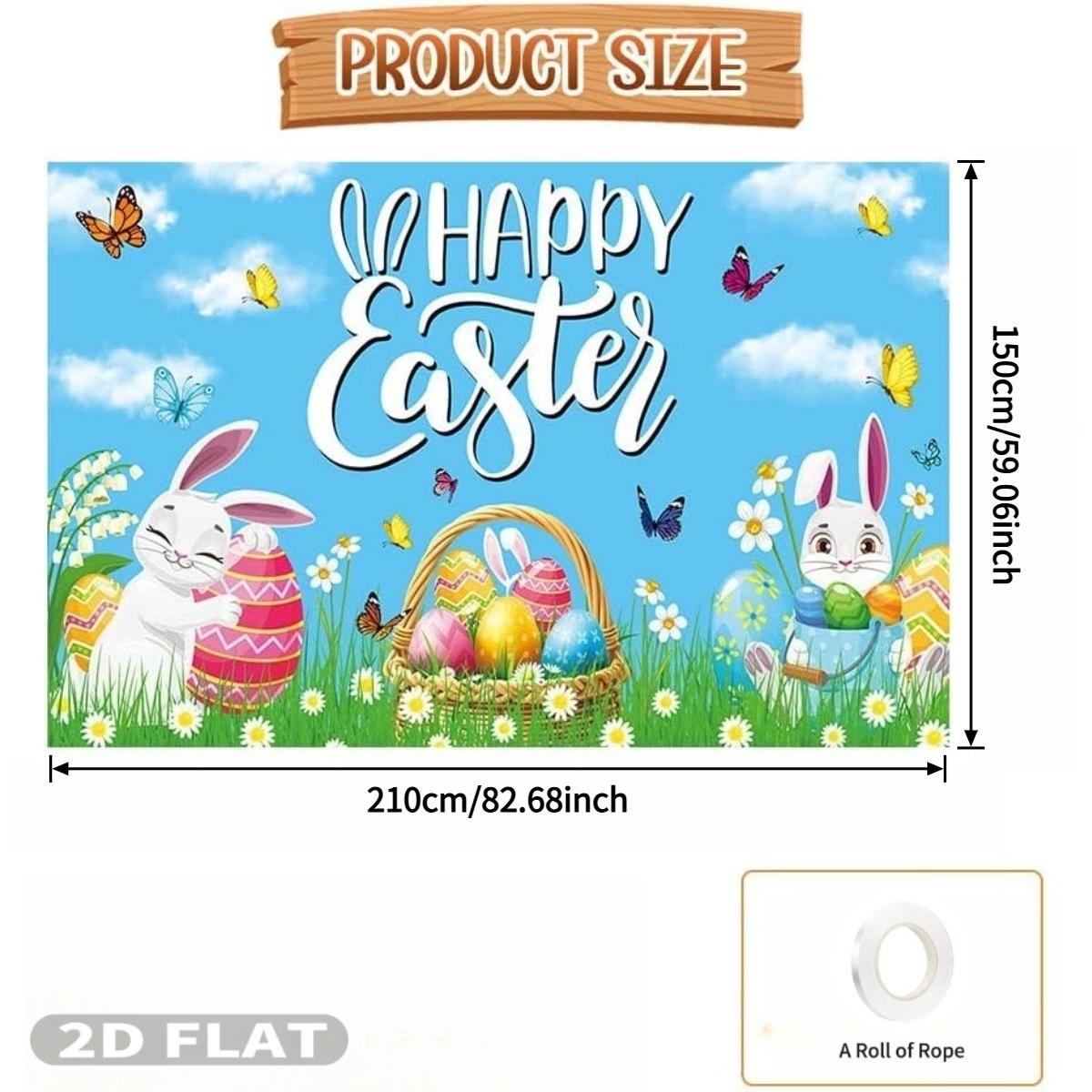 2D FLAT 1 Count Studio Props Happy Easter Backdrop Banner, Multiple Sizes Durable Polyester Fabric Colorful Flower Eggs Spring Bunny Grassland Theme Easter Decorations Party Supplies for Photo shoot Happy Easter's Day Party Decor