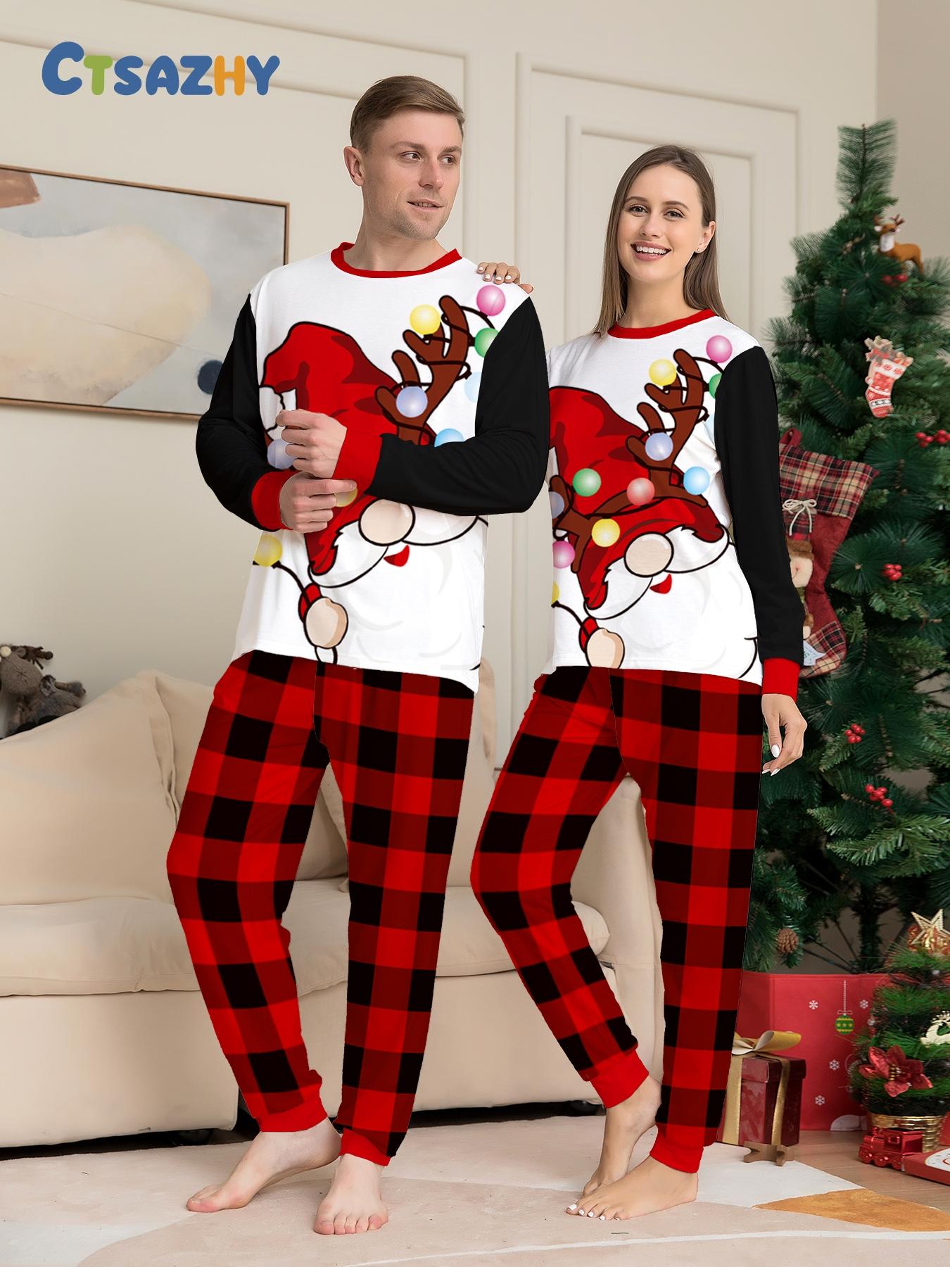 Family of Four Xmas Santa Hat Pyjamas Breathable Casual Loungewear For Party Photos Gift