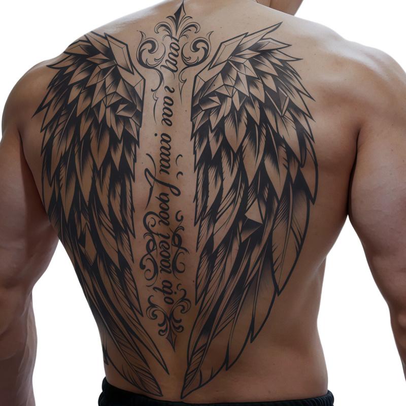 Full back waterproof temporary tattoo sticker magic tattoo lasting 7-15 days Holy Sword Angel Wings Herbal Juice semi permanent tattoo classical large pattern simulation tattoo