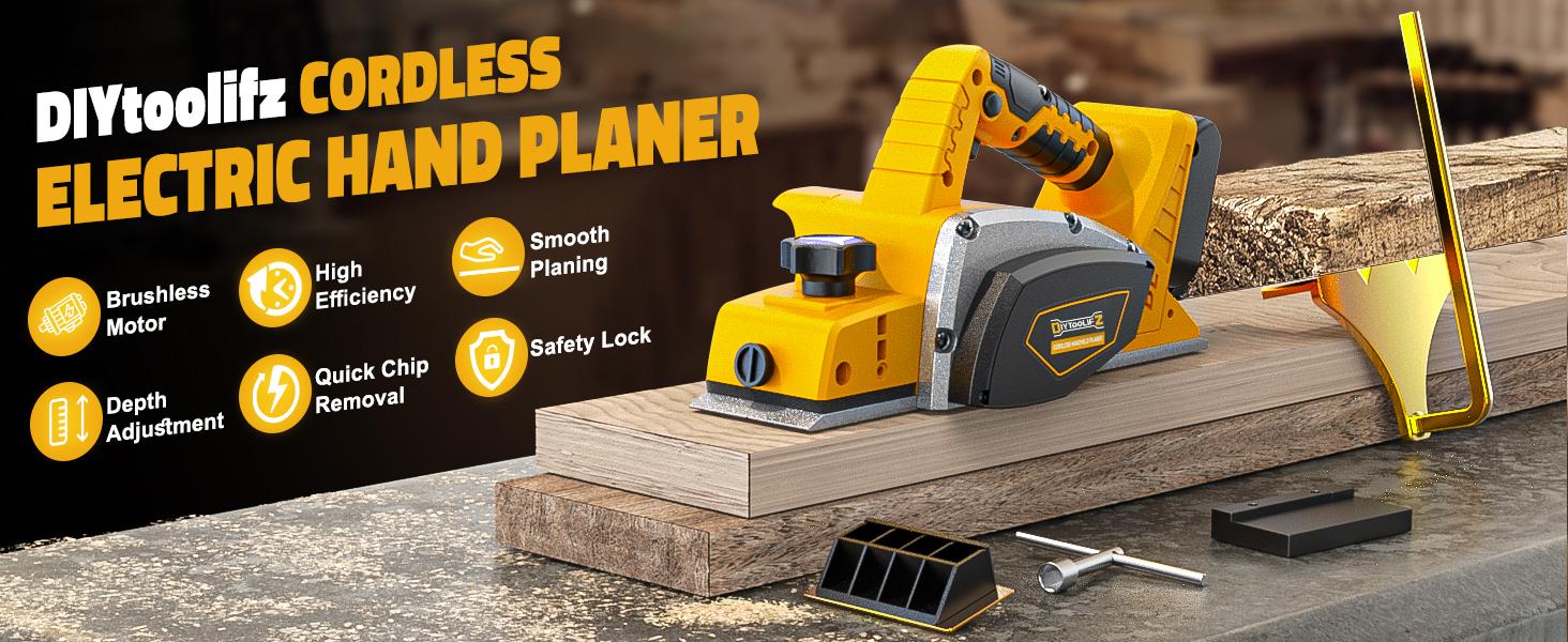 Cordless 3-1/4" Electric Hand Planer Compatible with Dewalt 20V Battery (No Battery!!) 15000RPM Power Wood Planer for Woodworking Carpentry and Home DIY Edge