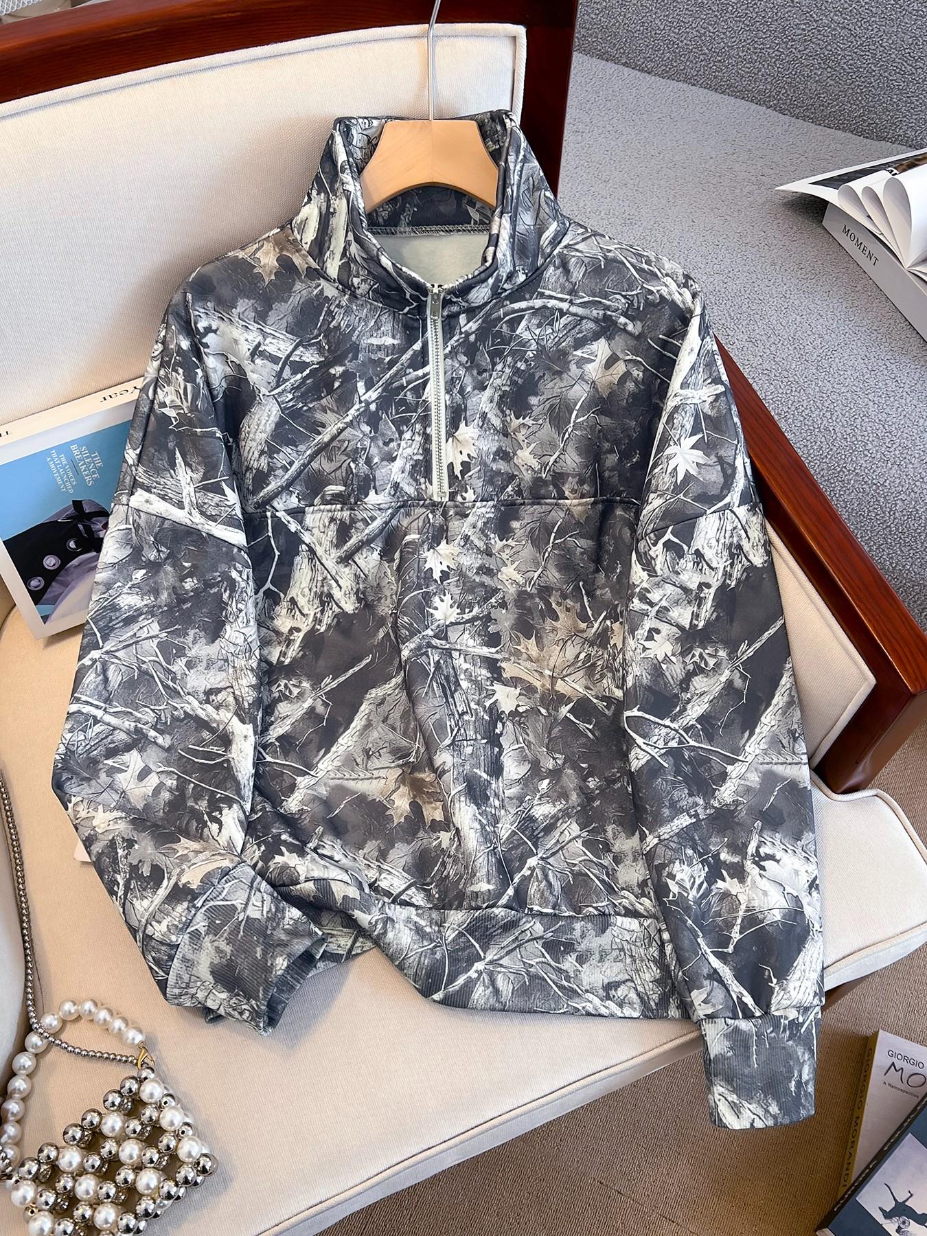 Women's Camo Printed Half-Zip Collared Hoodie, Casual Long Sleeve Loose Fit Top, Outdoor Fashion Fall & Winter Clothing
