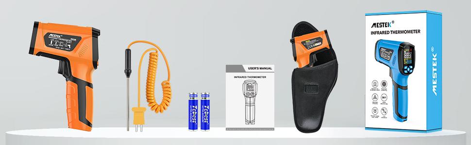 Mestek IR05B Infrared Thermometer -40°F ~3632°F,-40~2000℃ with 2 Dual Laser High Temperature Meter Color Screen Thermometer with Temperature Probe