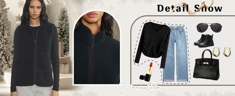 Songling  Sherpa Fleece Vest for Women Trendy Warm Sleeveless Vests Jacket Lightweight Zip Coats with Pockets Fall Outerwear Womenswear Fabric  Soft Outdoor