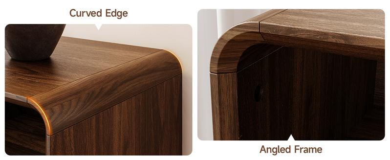 【Valentine's Day gift】ONBRILL 58 Inch Curved Sideboard Buffet Cabinet w/2 Wave Doors and Open Storage Spaces, Angled Side Frame, Sideboard Storage with Adjustable Shelves, Coffee Bar Cabinet for Dining Room, Living Room