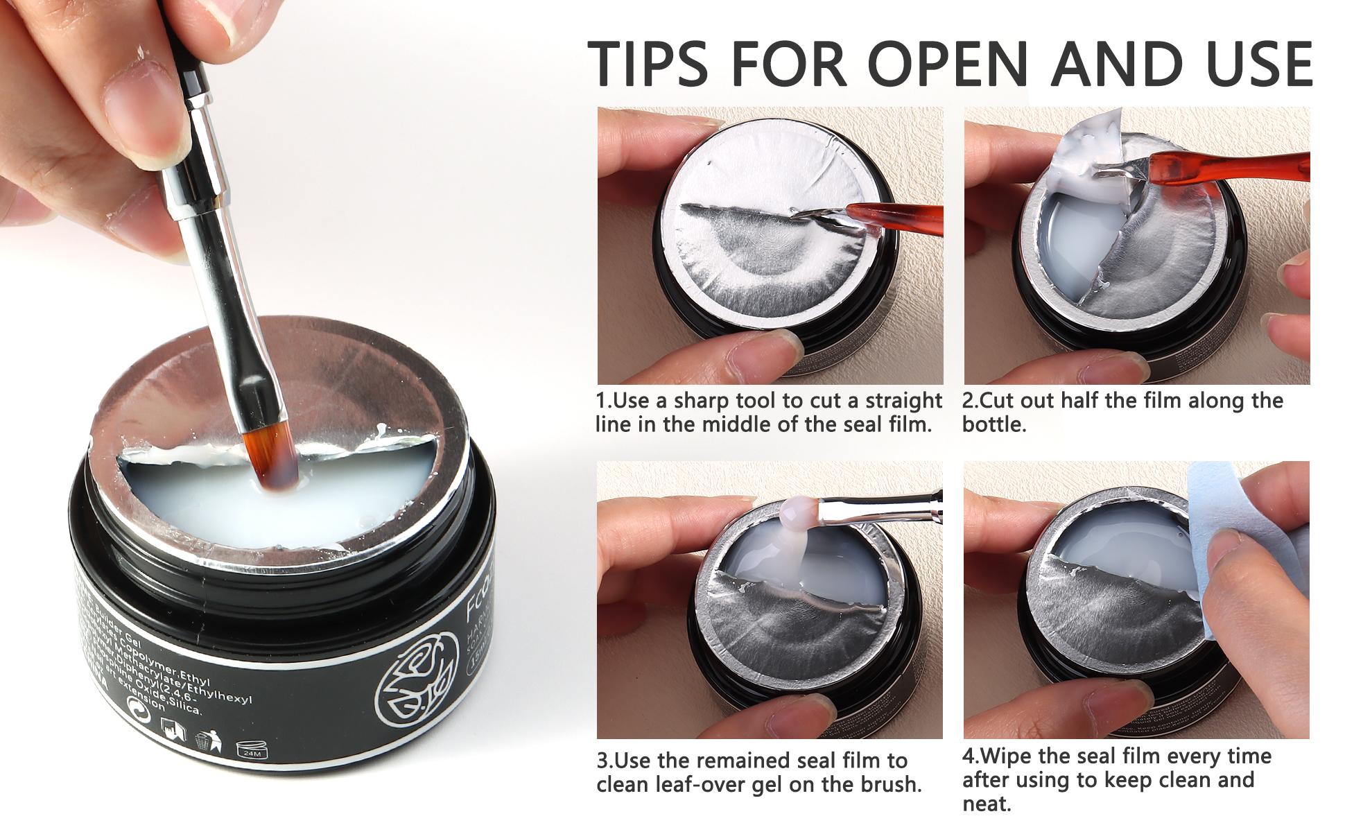 Fcozpjk Builder Gel for Nails, 4Colors Thickening Builder Nail Gel Clear Milky White Nude Pink Nail Strengthener Builder Gel Kit with Brush Pen Soak Off UV Gel Nail Extension Manicure Supplies