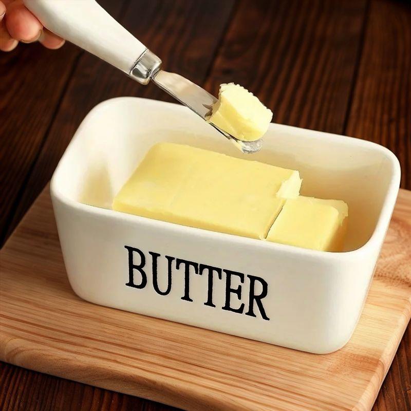 Ceramic Luxury Large Butter Dish - Countertop Keeper with Lid, Knife, High-Quality Silicone Sealing, and Easy-Clean Design - Perfect Kitchen Gift for Butter Lovers