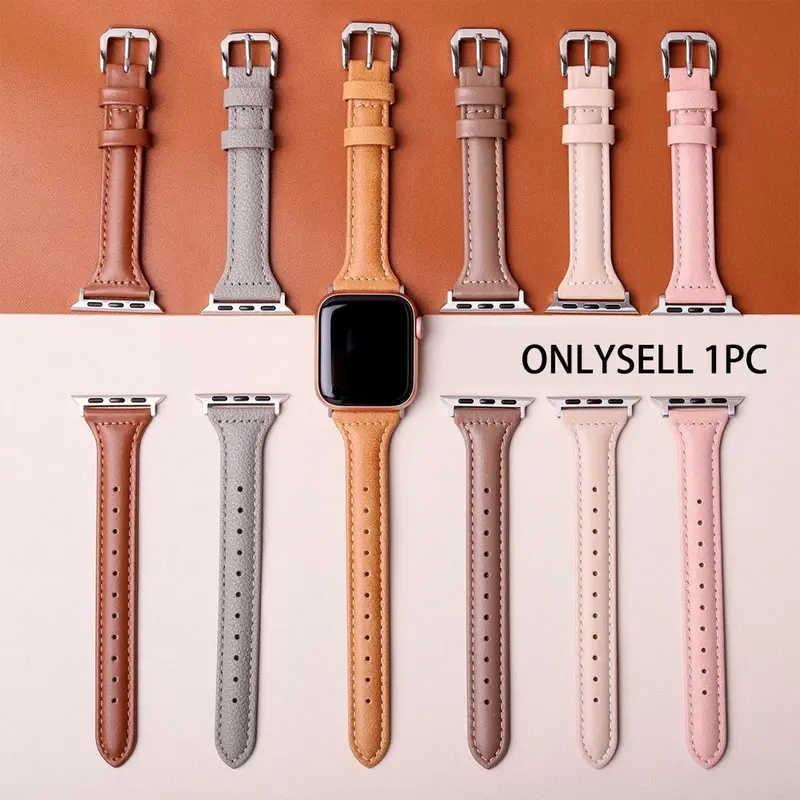 Fashionable Ultra-thin PU Leather Watch Band, 1 Count Replacement Watch Band Compatible with Apple Watch Series 9/8/7/6/5/4/SE Ultra, Smart Watch Accessories, Leather Watch Strap, Wearable, Smart Watch Straps, Smartwatch Accessories (Band Only)