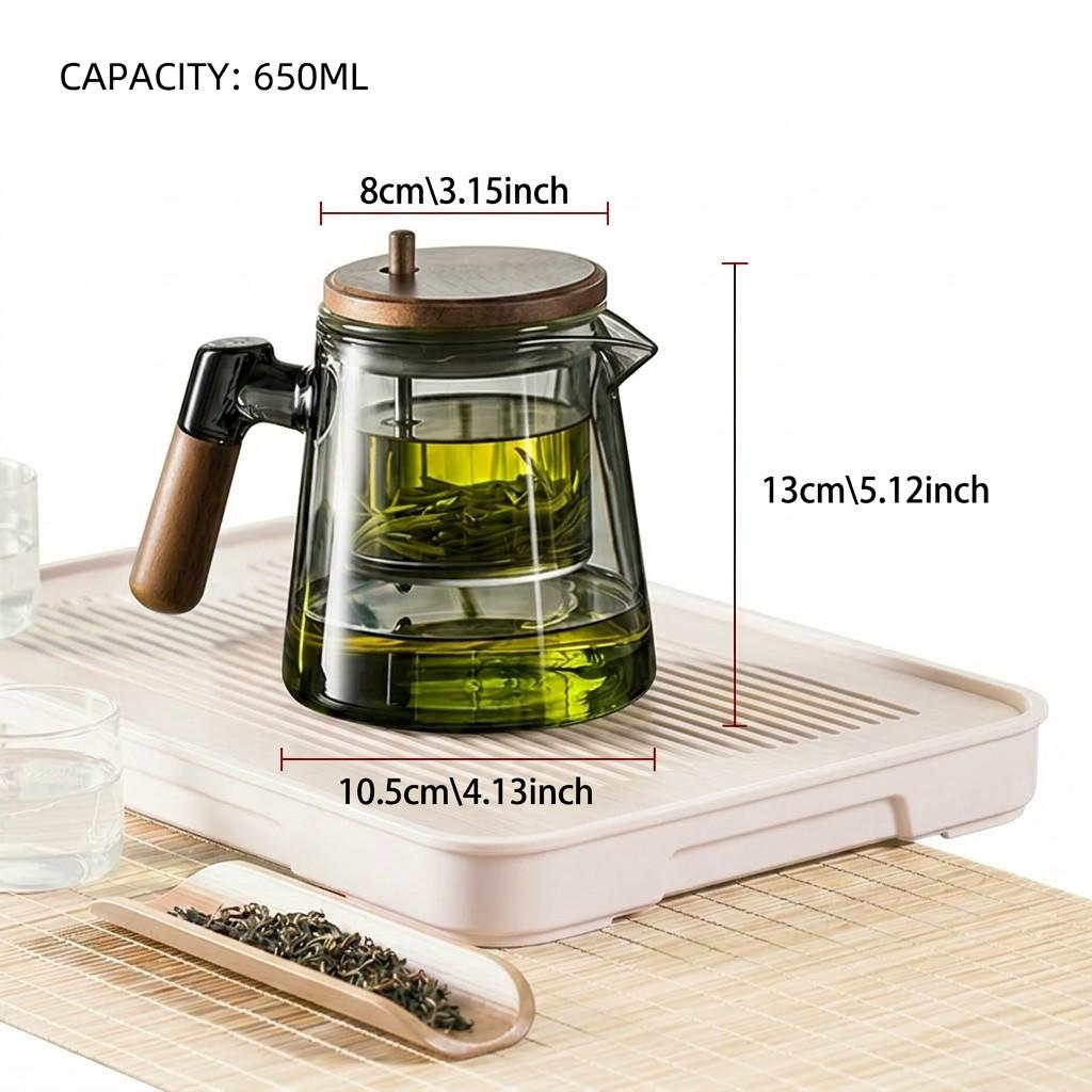 Glass Teapot with Removable Infuser Strainer & Wooden Handle - Borosilicate Heat Resistant Loose Leaf Tea Brewer for Office & Home Glass Teapot Set