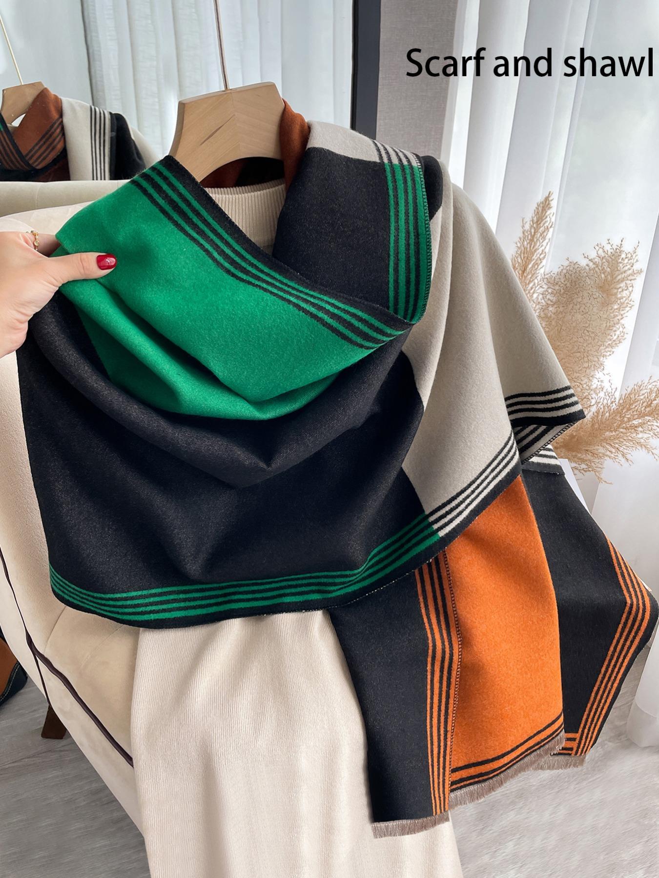 Women's Colorblock Tassel Decor Double Sided Scarf, Casual Soft Warm Shawl for Fall & Winter, Fashion Accessories for Women & Men