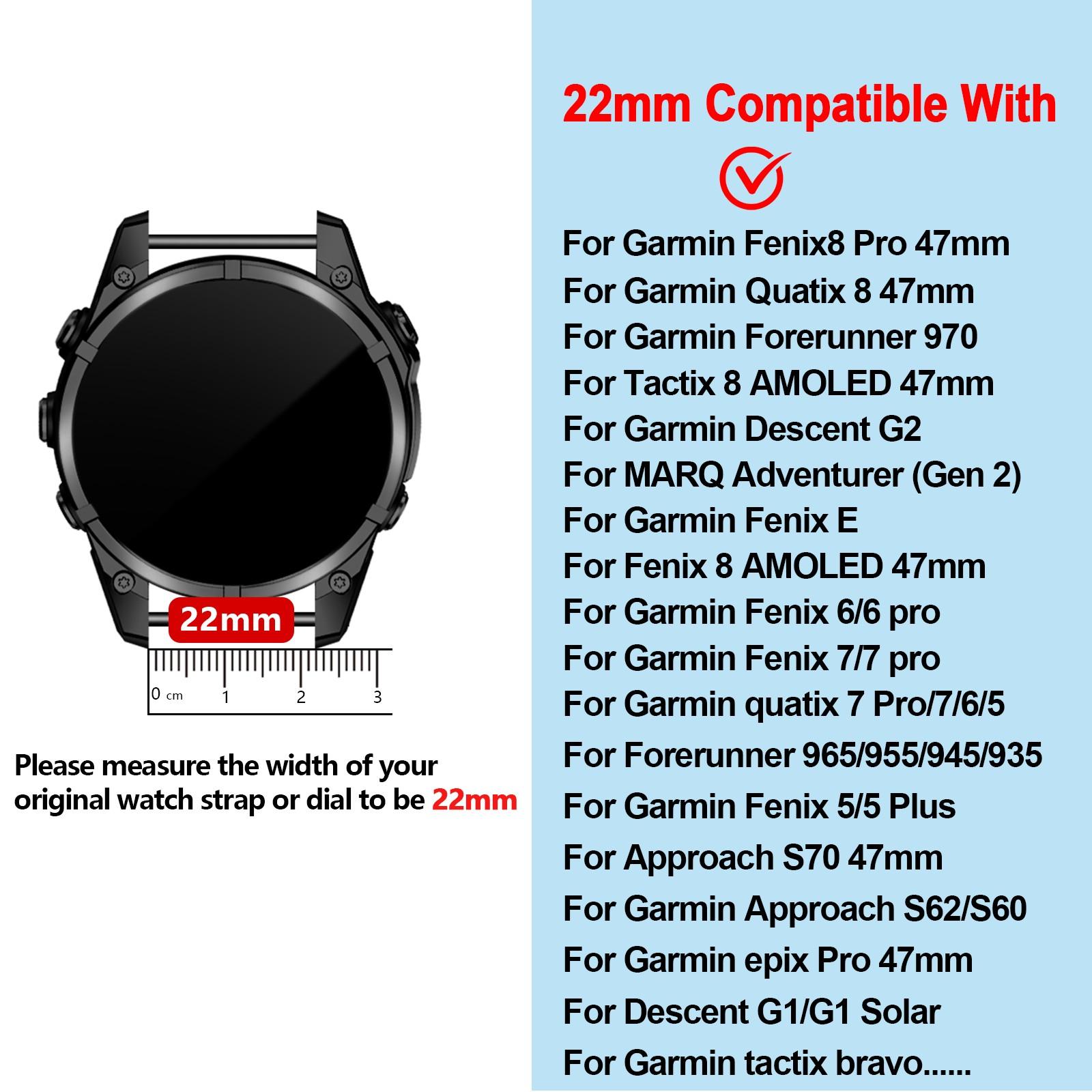 22/26mm quick installation strap, compatible Garmin tactix 8 47/51mm/Descent G2/Mk3i 51mm/Fenix 8 51/47mm/7X/7Pro/6X/6pro/5X/5plus， Soft silicone sports strap compatible with quatix 5/6/7/Epix Pro 51mm/Tactix7 AMOLED/Enduro3 2/Forerunner 955 965