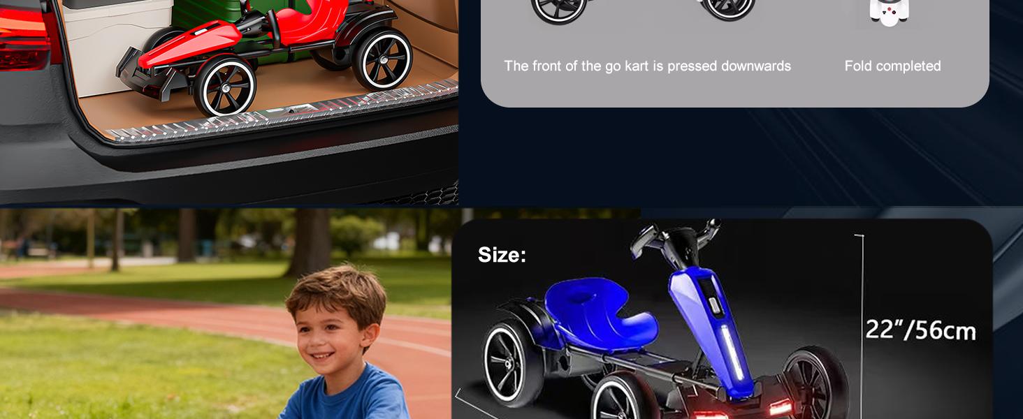 12V Rechargeable Electric Folding Portable Tricycle Go Kart for 4-6 Years Kids, Foldable Ride-On Toy with Adjustable Seat (2-Seat Adjust Settings), 4 EVA Wheels, LED Lights, 88 lbs Capacity, White Outdoor Play Toy with Bluetooth Audio
