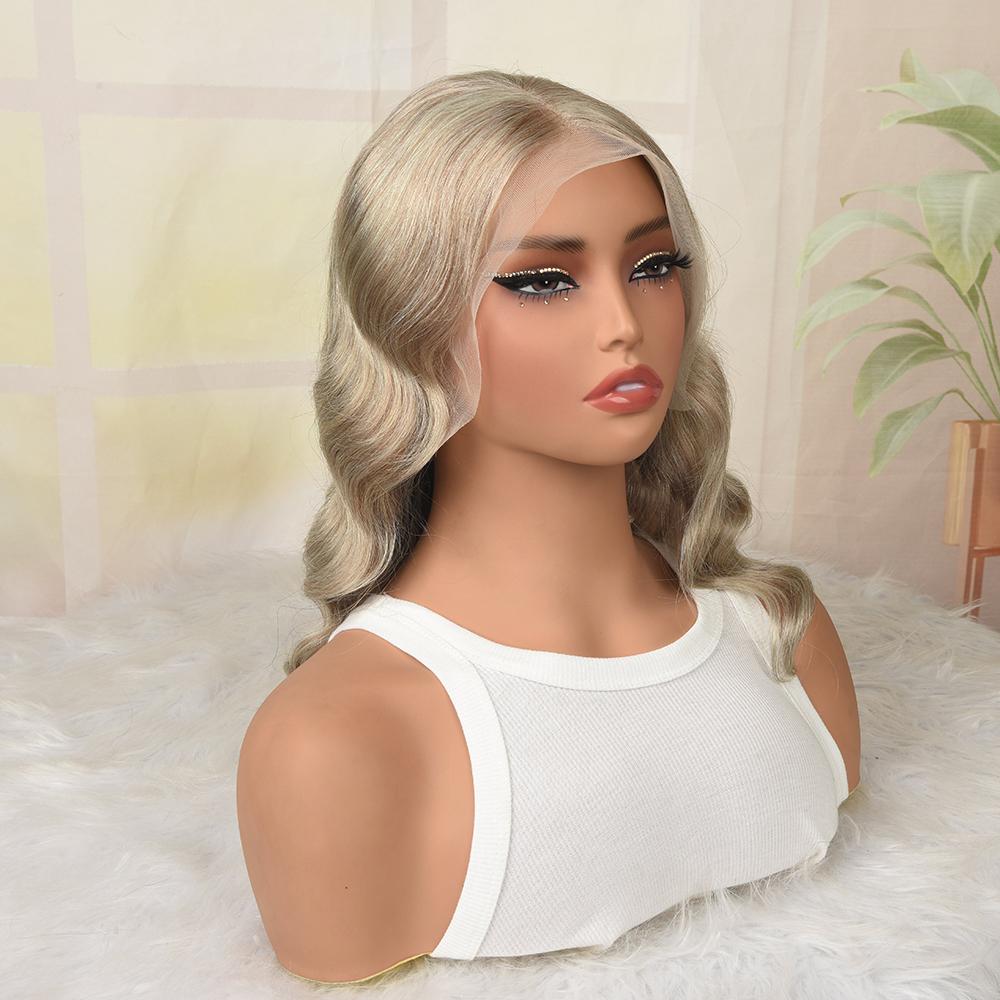 Ash Blonde Loose Body Wave Bob Lace Frontal Human Hair Wigs HD Transparent Lace Ash Blonde Bob Milk Tea Natural Wave Pure Luxury Virgin Human Hair Wig 13X4 Lace Front Glueless Pre Plucked With Baby Hair