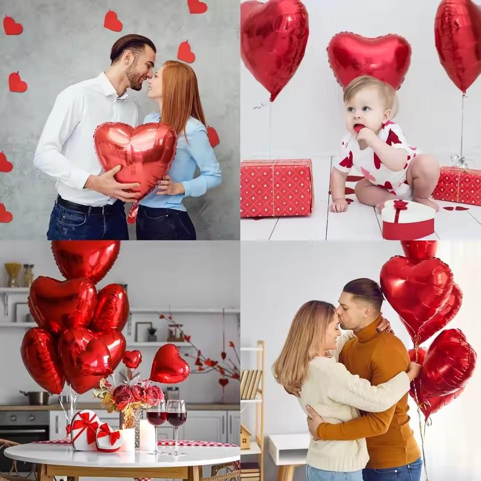 Valentine's Day Balloon Decoration Set, Heart Aluminum Foil Balloons with Love Banner and Rose Petals, Romantic Proposal Room Decor