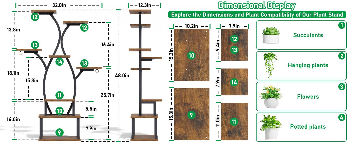 Plant Stand Indoor with Grow Light, 8 Tiered Plant Shelf Indoor for Multiple Plant, Metal Corner Plant Stand Plant Holder Flower Stand Display Rack for Patio, Garden, Balcony, Living Room