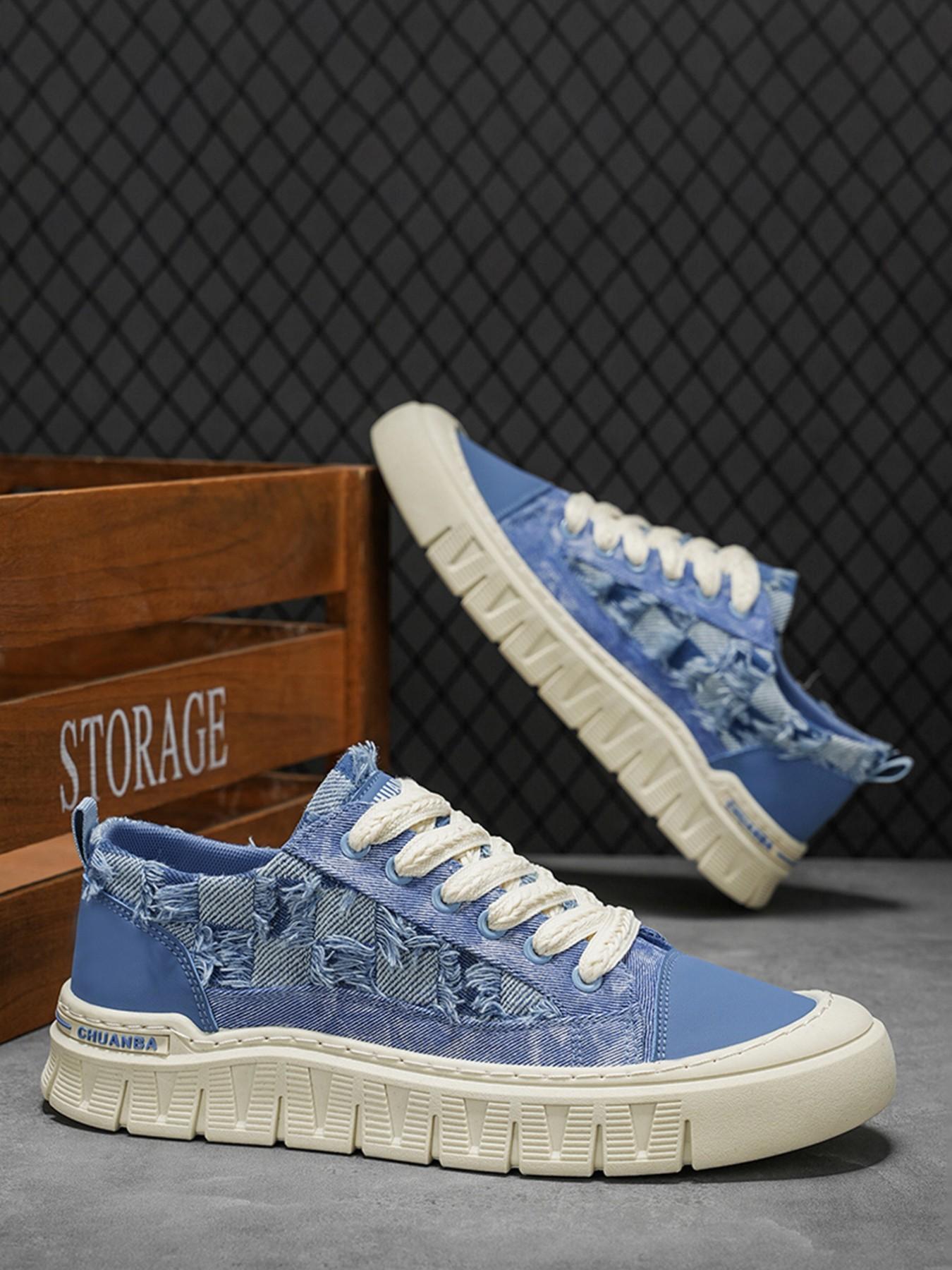 2026 Spring Summer New Denim Edge Thick Sole Sneakers, Vintage Washed Fringe Design, Hemp Rope Laces, Casual Canvas Shoes