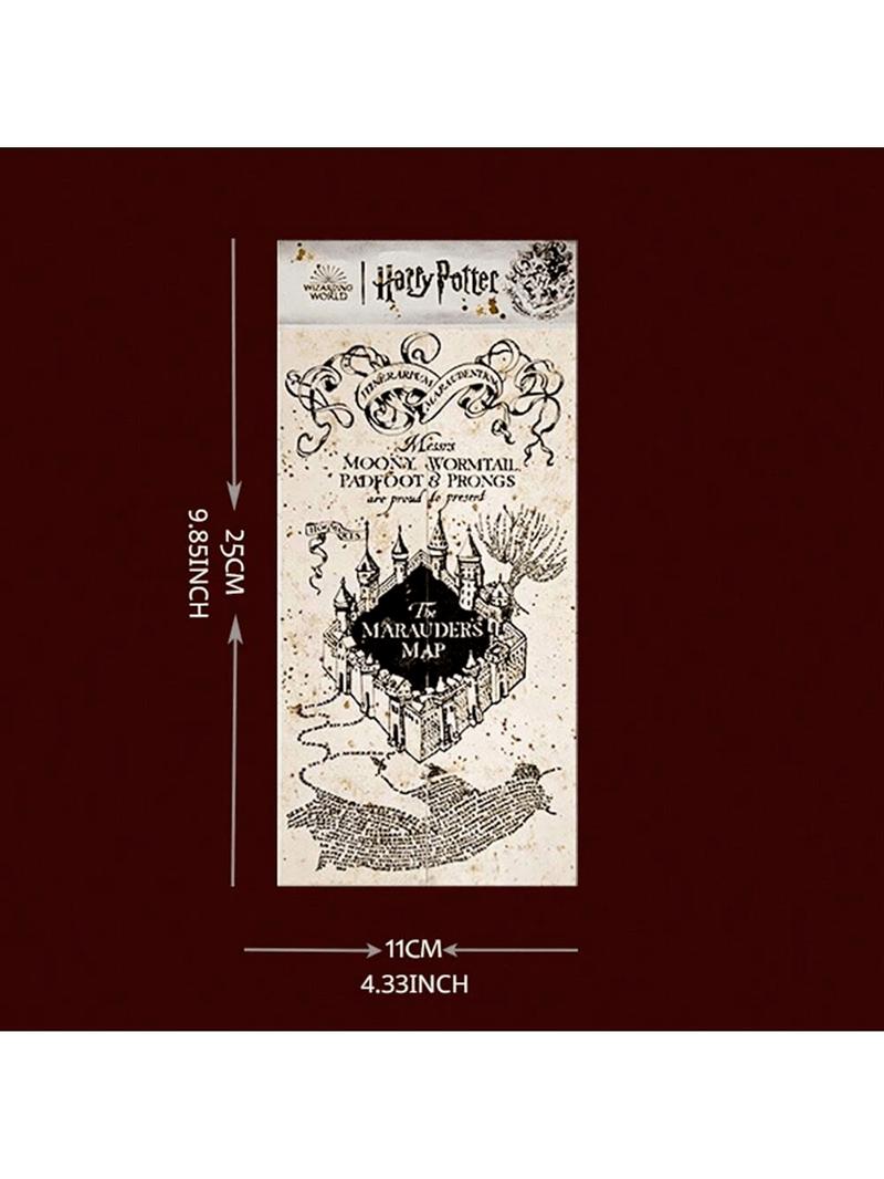 1pc Harry Potter Officially Licensed  Map of The Marauder's School of Magic Hogwarts Wizard Hermione Character Stickers  Magical Cosplay Props Movies Anime Peripheral Gilded Tickets Treasure Hunt Map Water Proof DIY Stickers