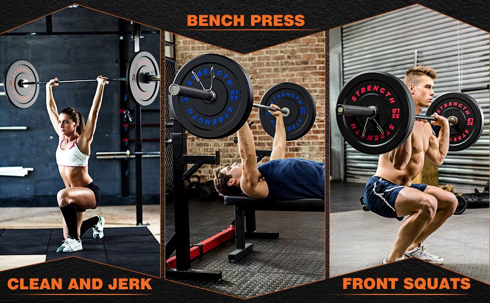 Bearbro Bumper Plates, Olympic Bumper Plates Set, 2-Inch Rubber Weight Plates with Steel Insert for Weight Lifting and Strength Training - Sold in Single, Pairs or Sets(20lb-260lb)) Bearbro Bumper Plates, Olympic Bumper Plates Set, 2-Inch Rubber Weight Plates with Steel Insert for Weight Lifting and Strength Training - Sold in Single, Pairs or Sets(20lb-260lb))