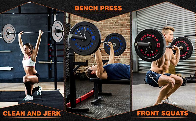 Bearbro Bumper Plates, Olympic Bumper Plates Set, 2-Inch Rubber Weight Plates with Steel Insert for Weight Lifting and Strength Training - Sold in Single, Pairs or Sets(20lb-260lb）)