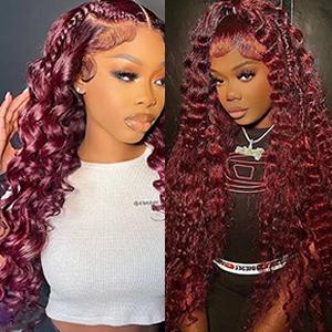 Tuneful 180% Density 99j Burgundy HD Transparent Lace Frontal Wigs Hair 99J 13x6 Straight Hair Wig Wine Red Colored Hair Wig 99j Wig for Black Women