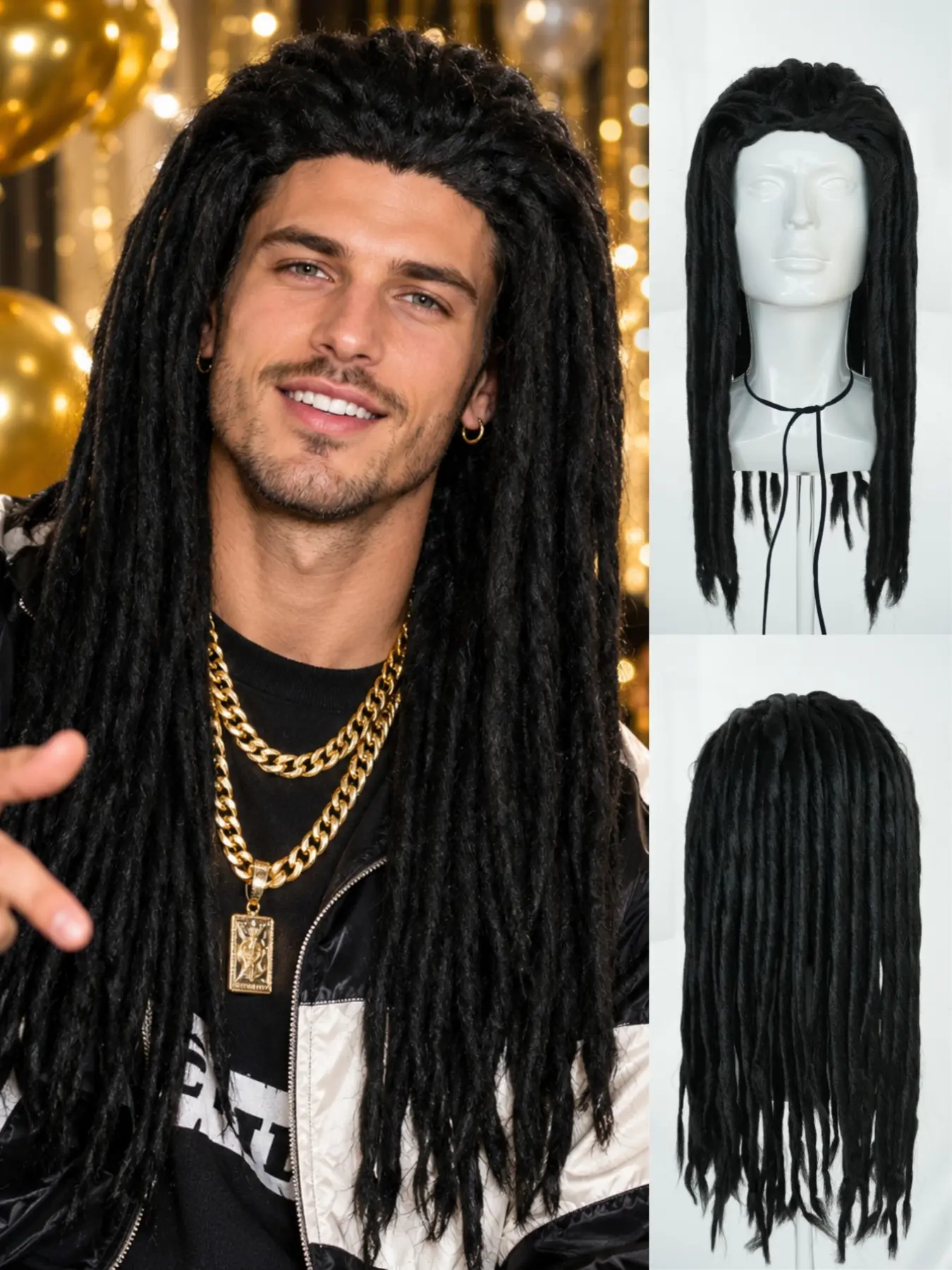 Men's Black Dreadlocks Wig, Full Head Synthetic Wig, Hip Hop Style Braided Hairstyle, Perfect for Parties, Cosplay, Photoshoots