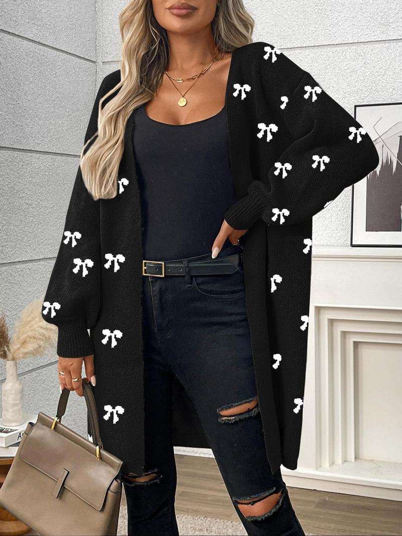 Women's Plus Size Loose Fit Cute Bowknot Casual Cardigan, Perfect for Autumn & Winter