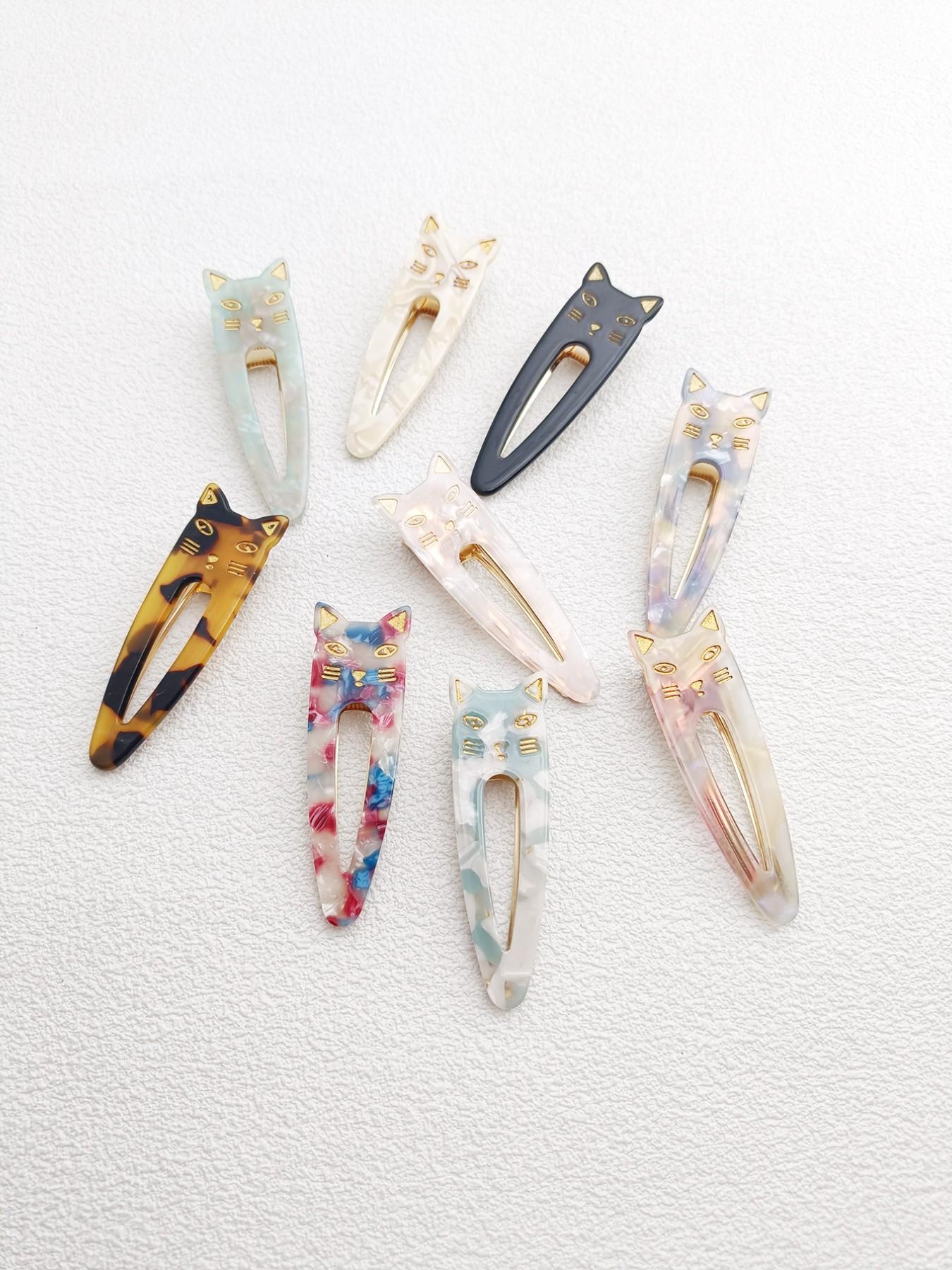 2PCS 7.3cm Cat Acetate Metal Hair Clips - Cute Cat Shape, High-Quality, Durable, Easy to Wear, Hair-Friendly for Daily Use at Work, School, or Dates