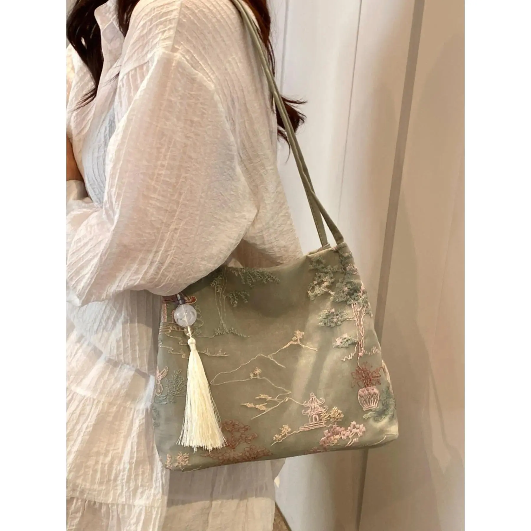 Women's Embroidered Crossbody Bag - Handcrafted Embroidery, Modern Boho Shoulder Purse with Playful Tassel Accent, Secure Closure, Lightweight for Casual Daily Use & Travel