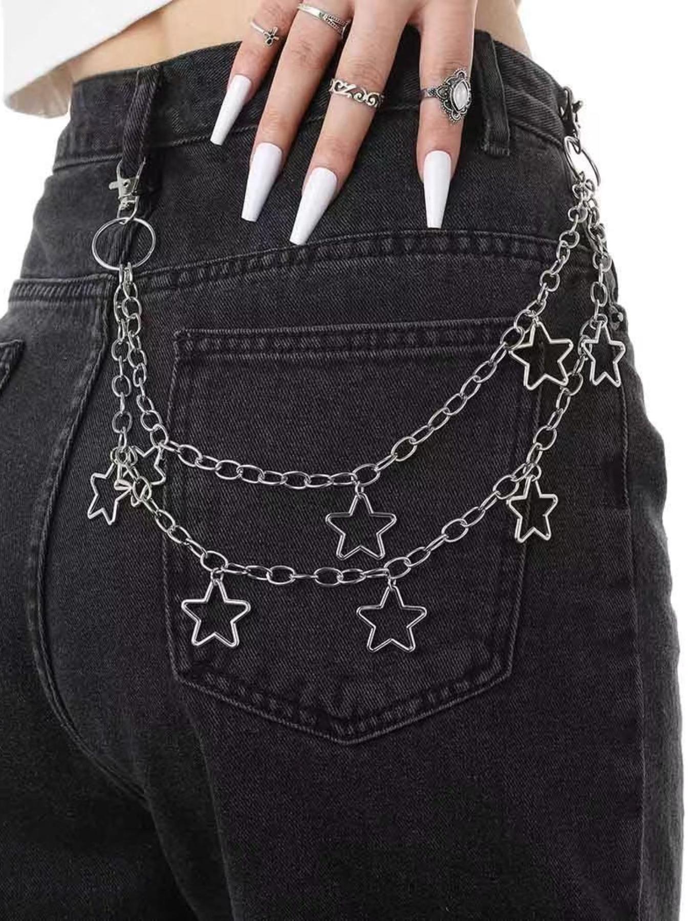 Punk Rock Metal Star Pendant Waist Chain, Unisex Street Dance Denim Accessory, Hip Hop Style for Men Women Daily Party Wear