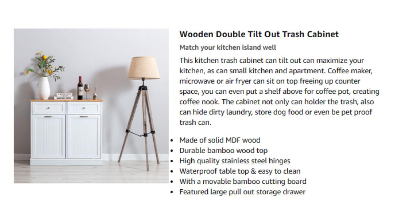 Double Trash Cabinet Tilt Out 20 Gallon, Pet Proof Kitchen Trash Cabinet Laundry Hamper with Cutting Board, Wood Garbage Recycling Station Hideaway Trash Holder Drawers (White)（Black）(Grey)