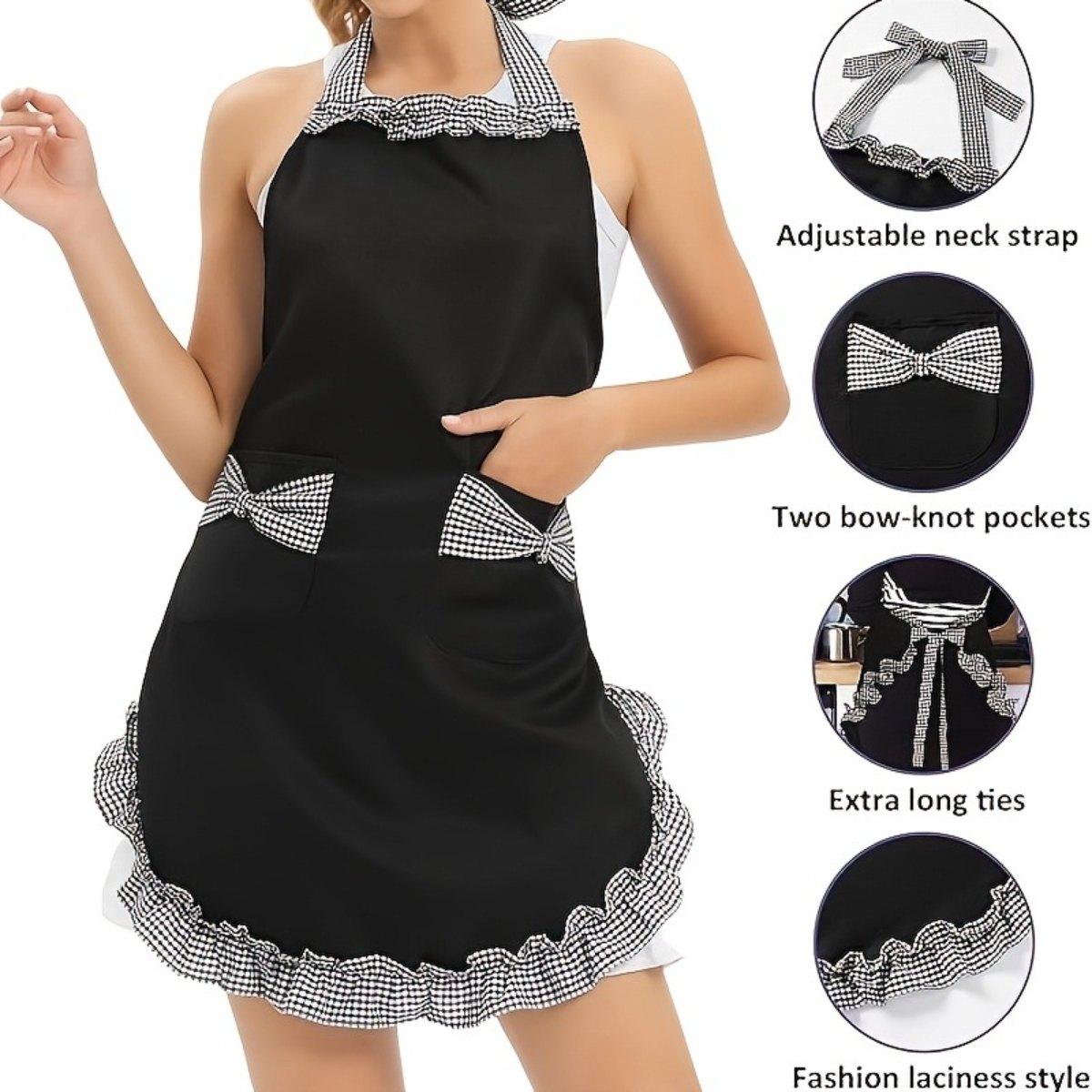 Cute Retro Apron for Women with Pockets, Vintage Kitchen Cooking Baking Gardening Apron, Adjustable with Waist Ties, Gift for Mom Wife Sister Grandma Home Essentials