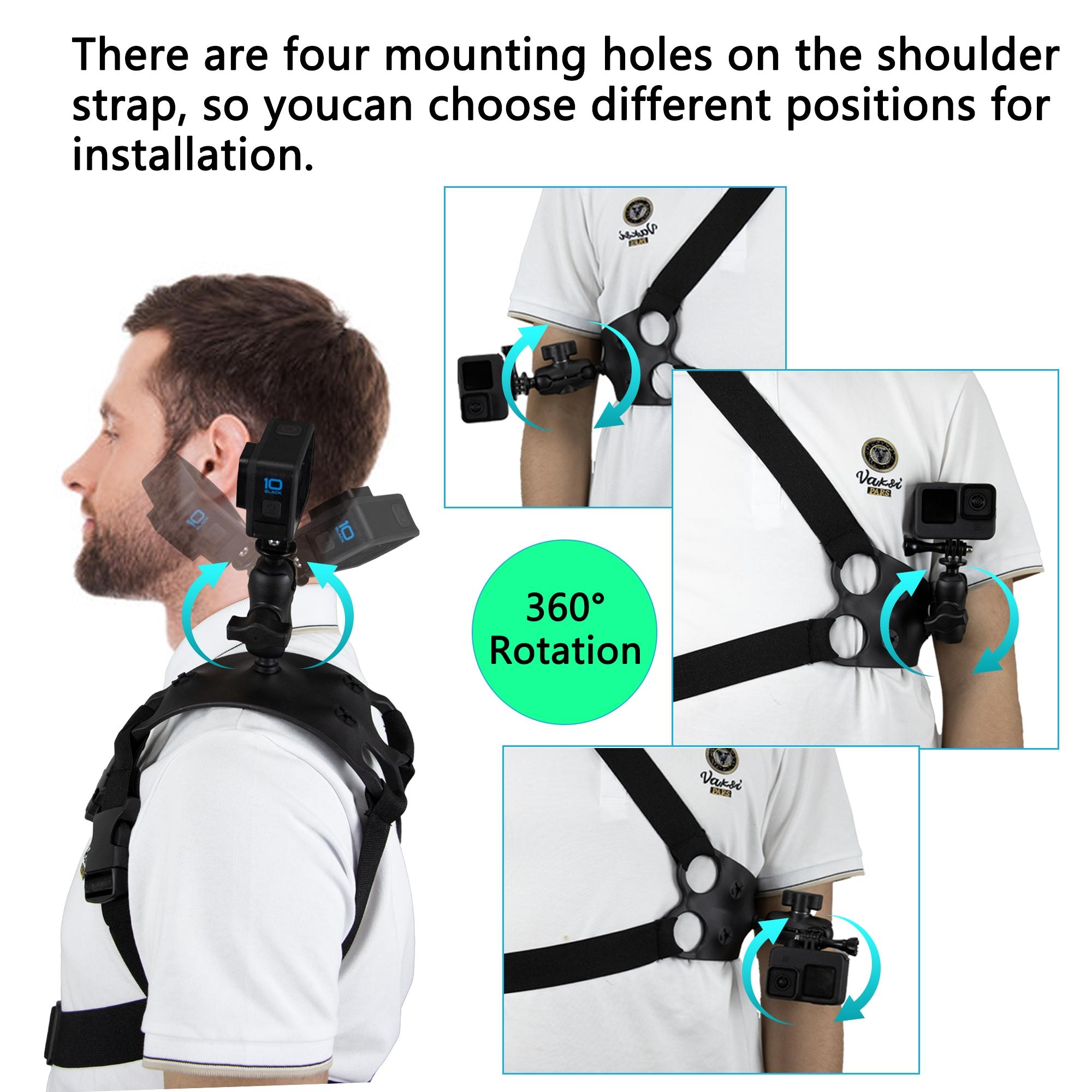 GoPro Adjustable Shoulder Strap Mount, 3-in-1 Chest/Waist Strap for Action Cameras, Compatible with GoPro, DJI, and Akaso; ideal for vlogging, drones, and the gym