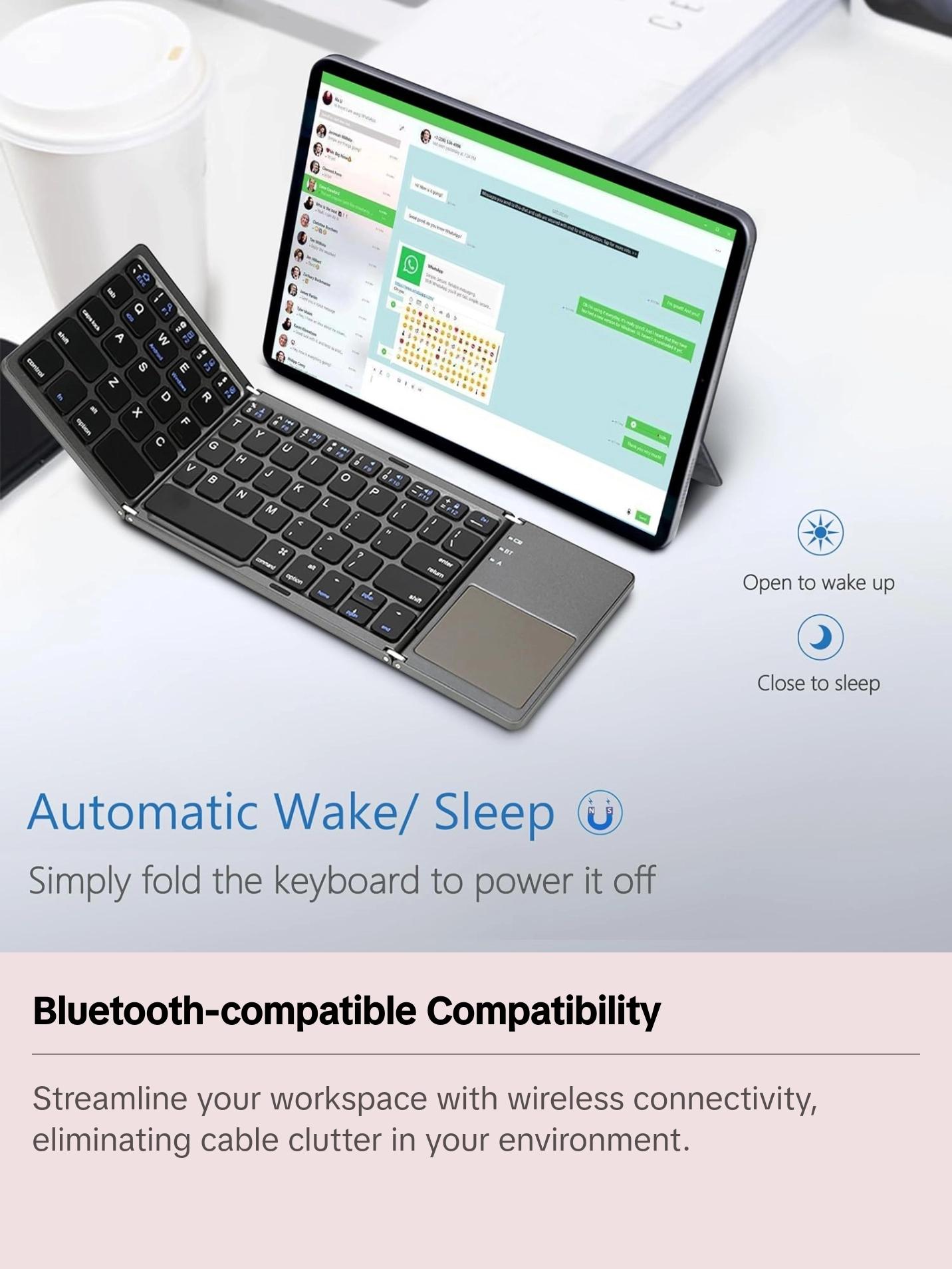 Ultra-Thin Wireless Mini Three-Fold BT-compatible Keyboard, Portable and Compact Design, Ideal for Travel and Daily Use, Easy Connectivity